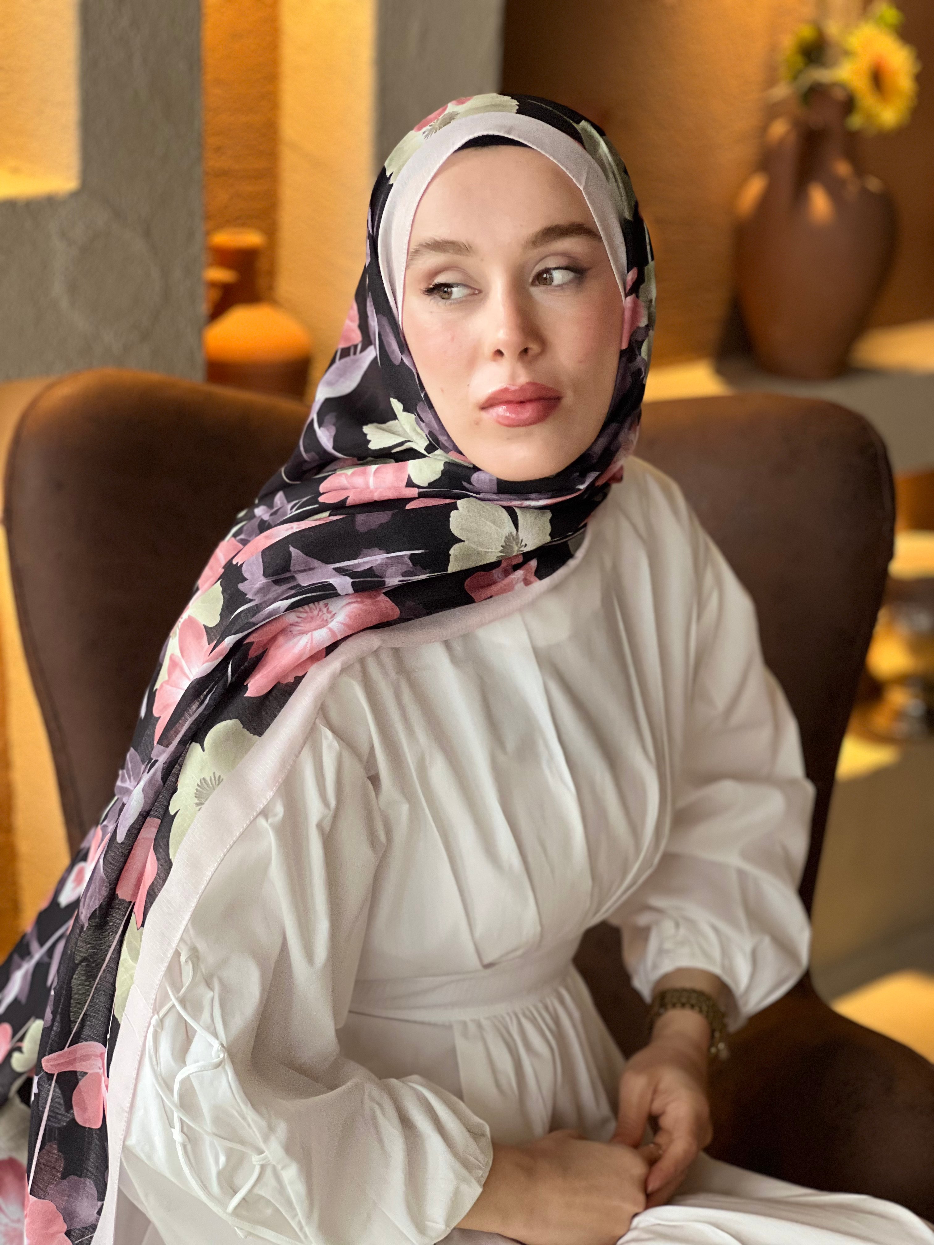 Fiori Desen Lina Şal - Beyaz