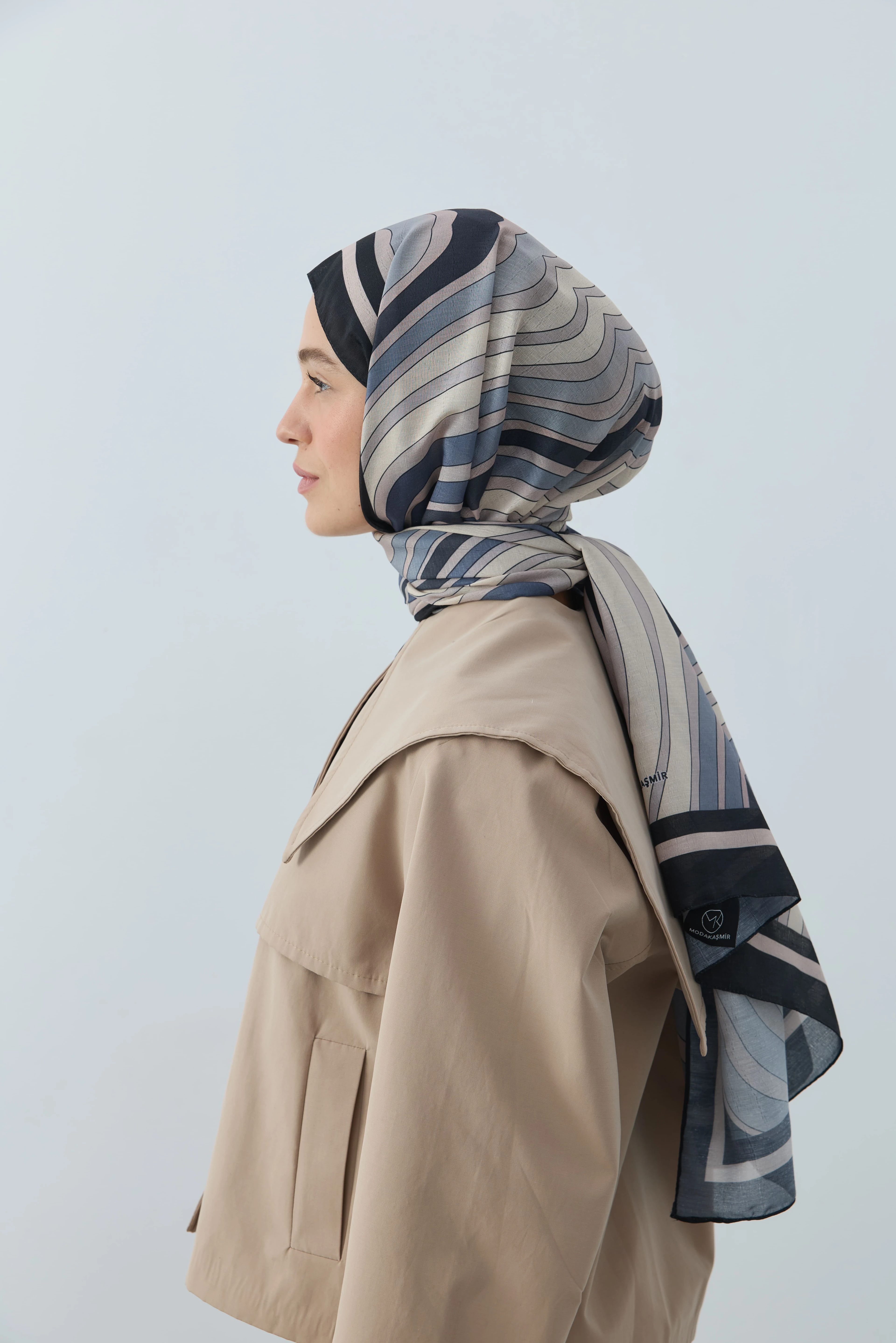 Wavea Desen Lina Şal - Siyah-İğde