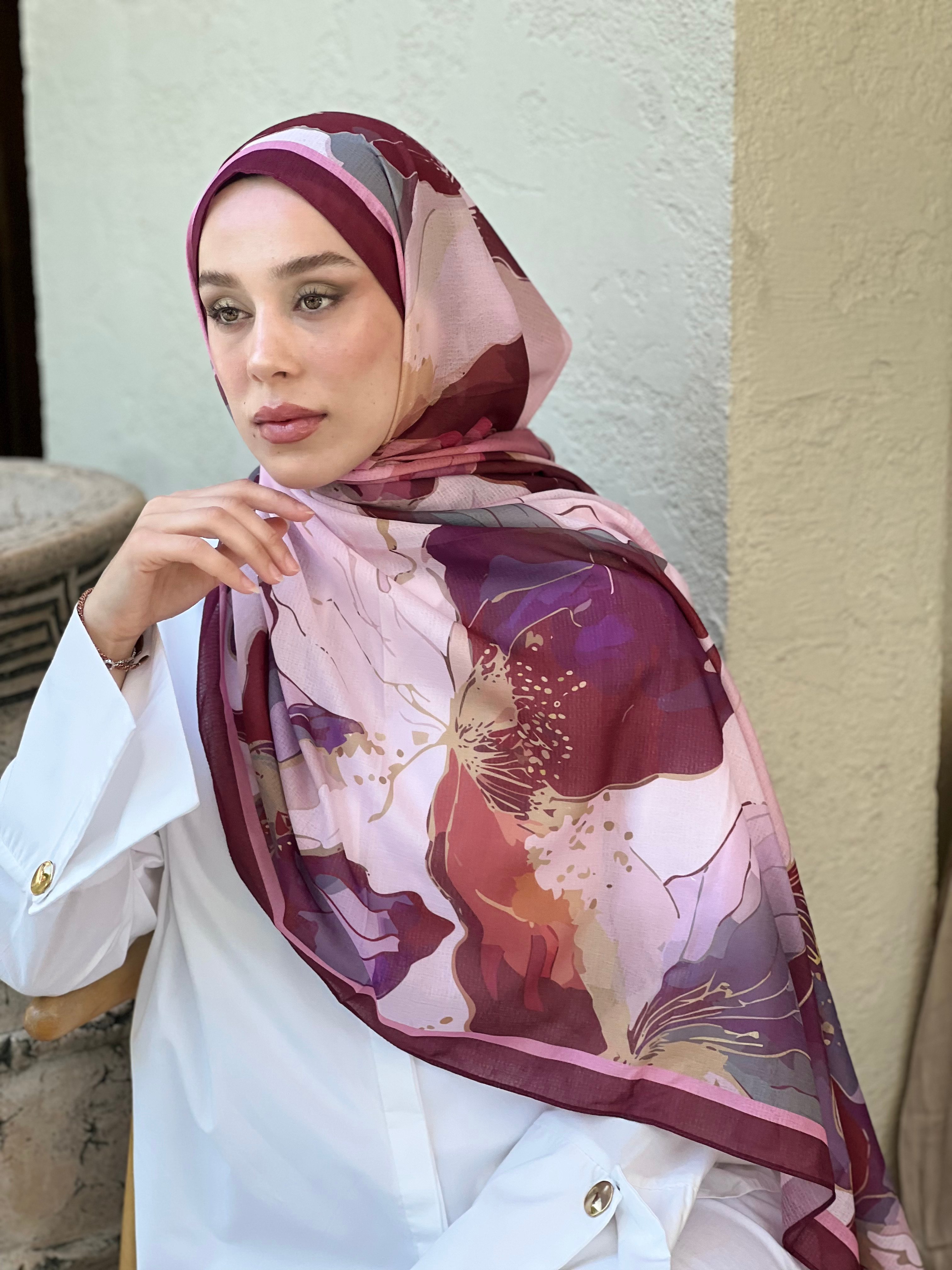 Florica Desen Lina Şal - Bordo