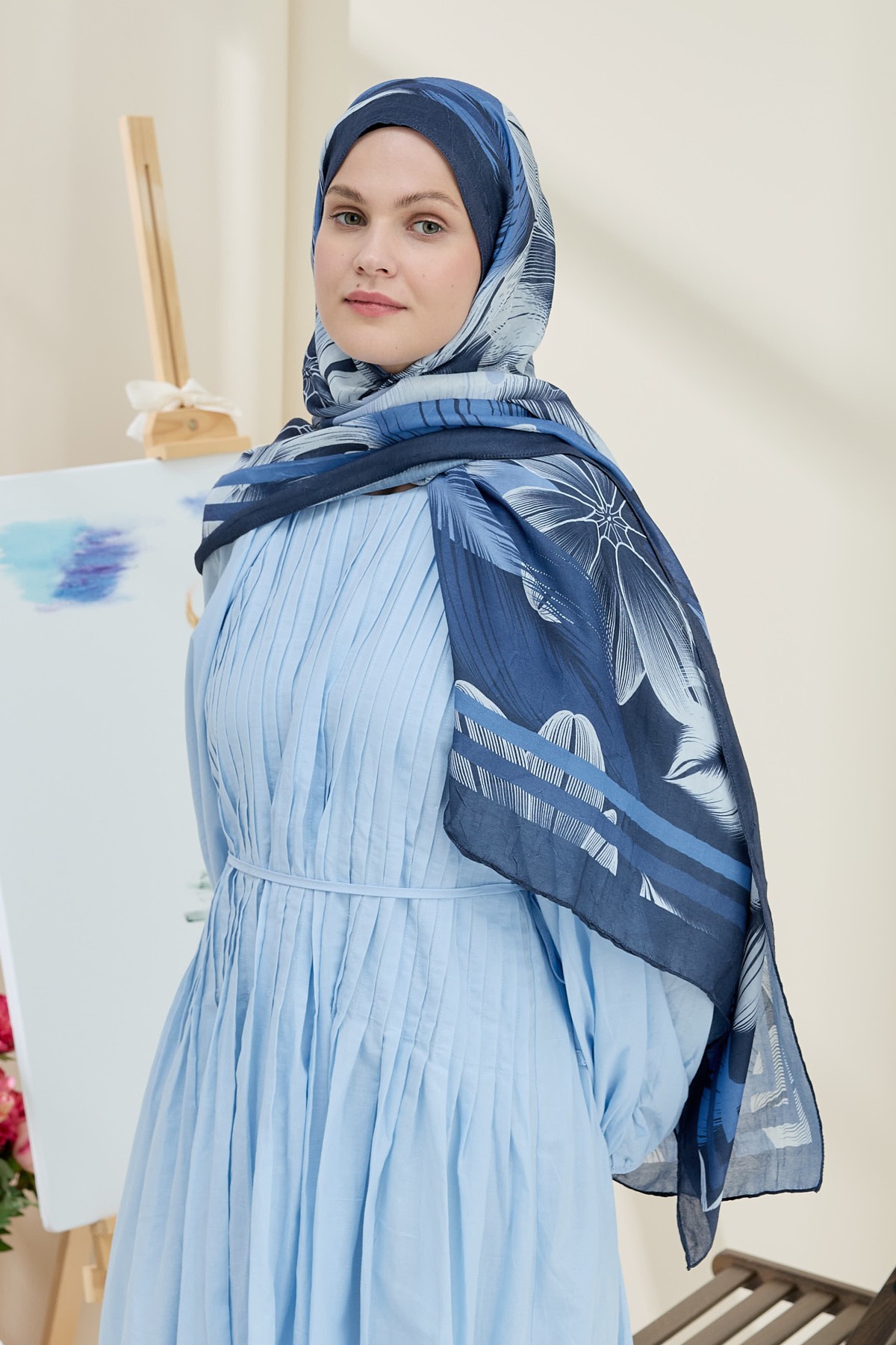 Palmira Desen Bambu Şal - Lacivert