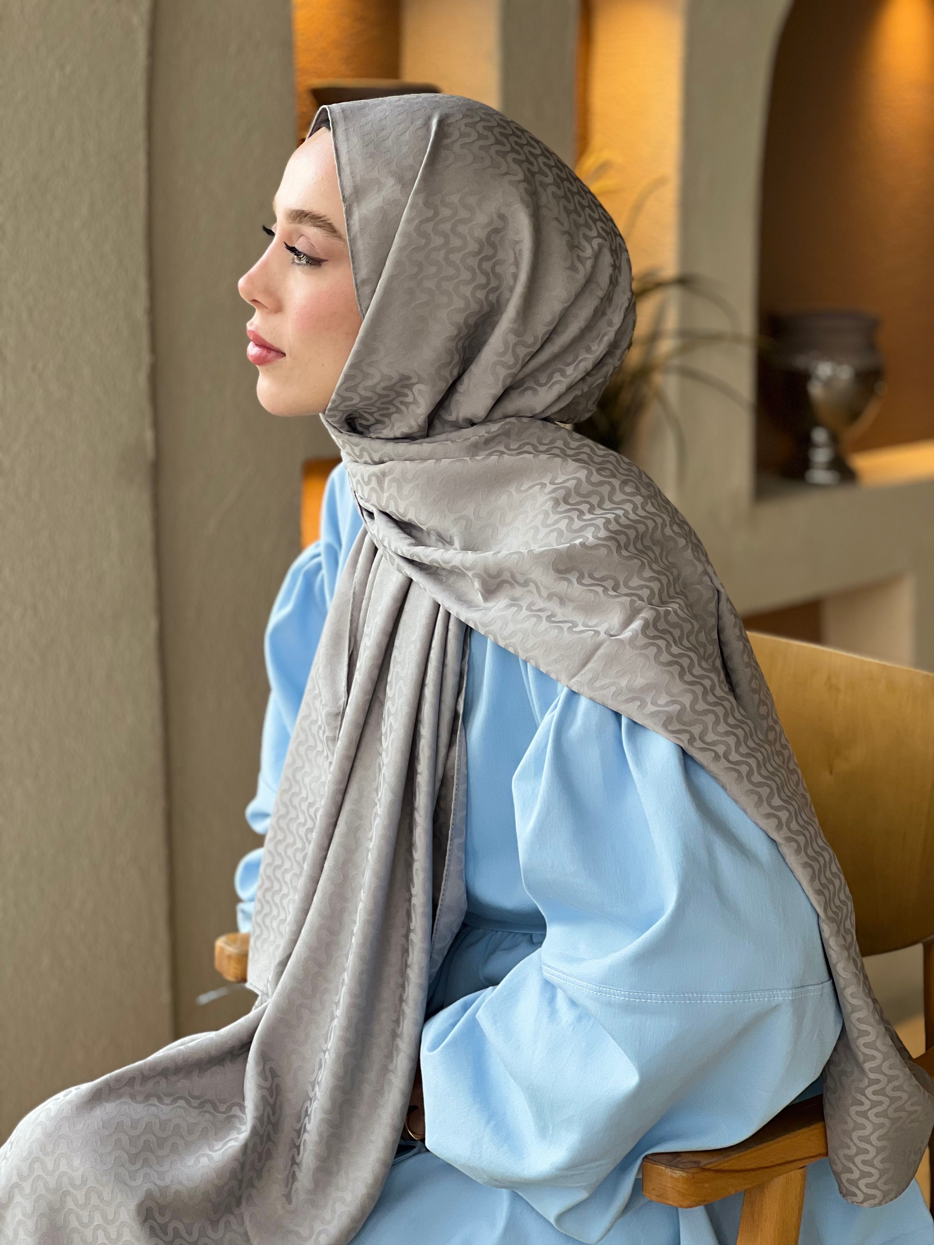 Silky Jacquard Series Water Wave Pattern Shawl - Gray