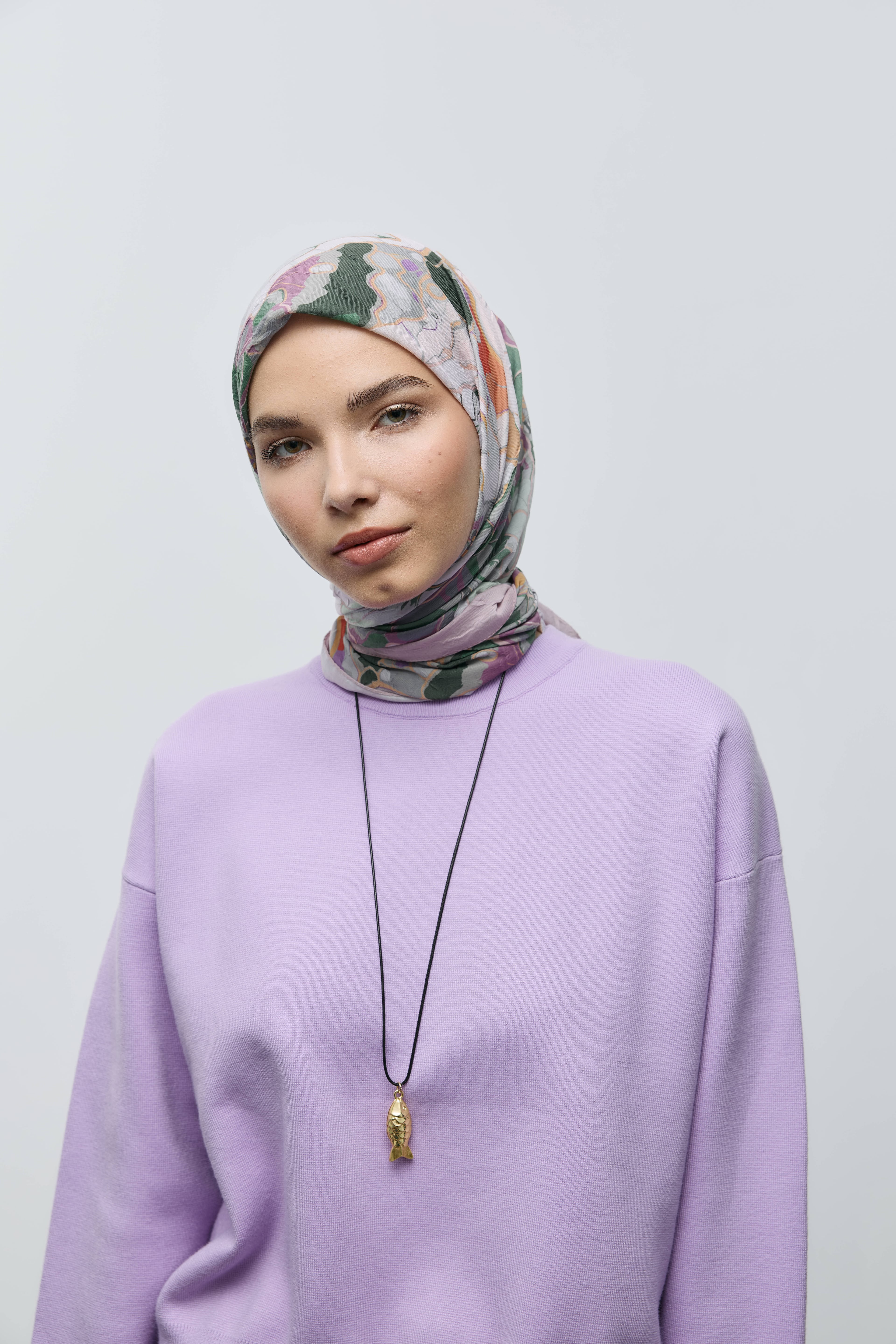 Ebruli Desen Bambu Eşarp - Pudra