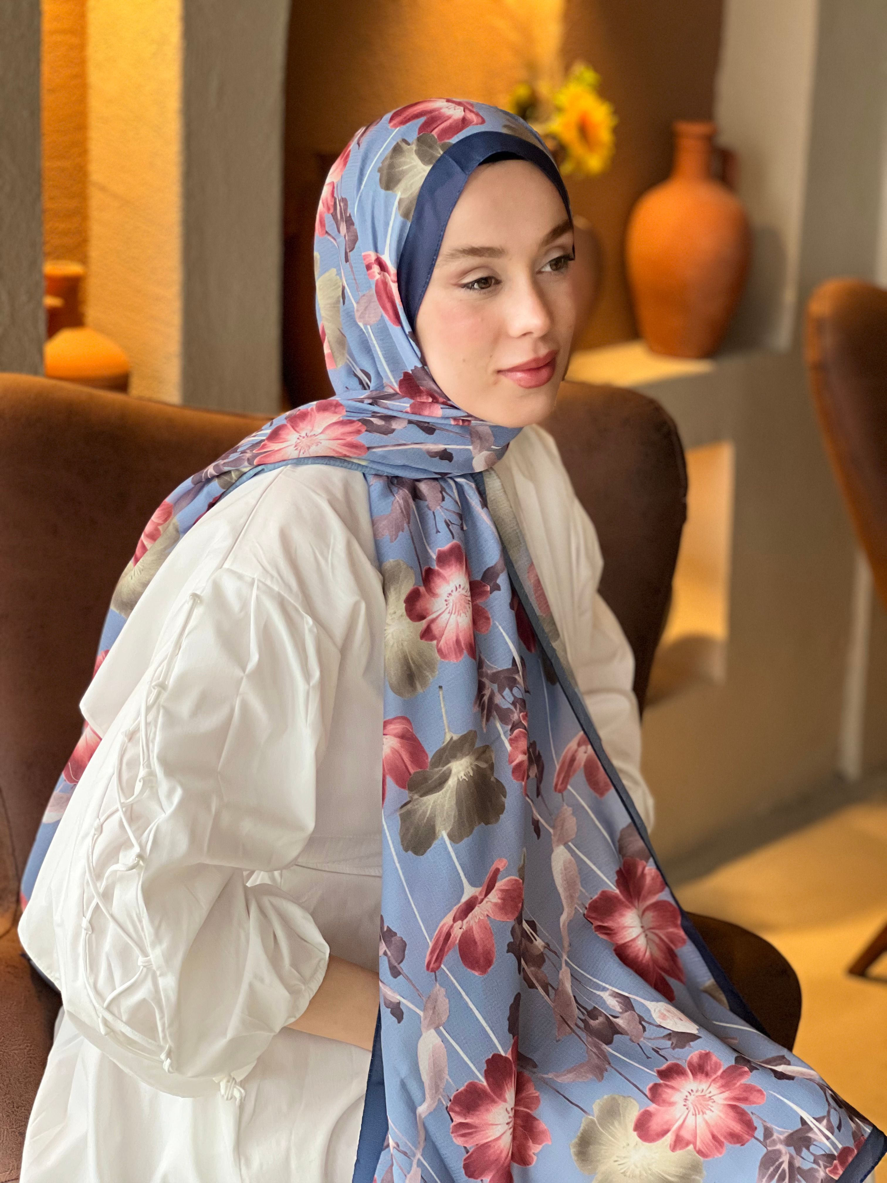 Fiori Desen Lina Şal - Gece Mavisi
