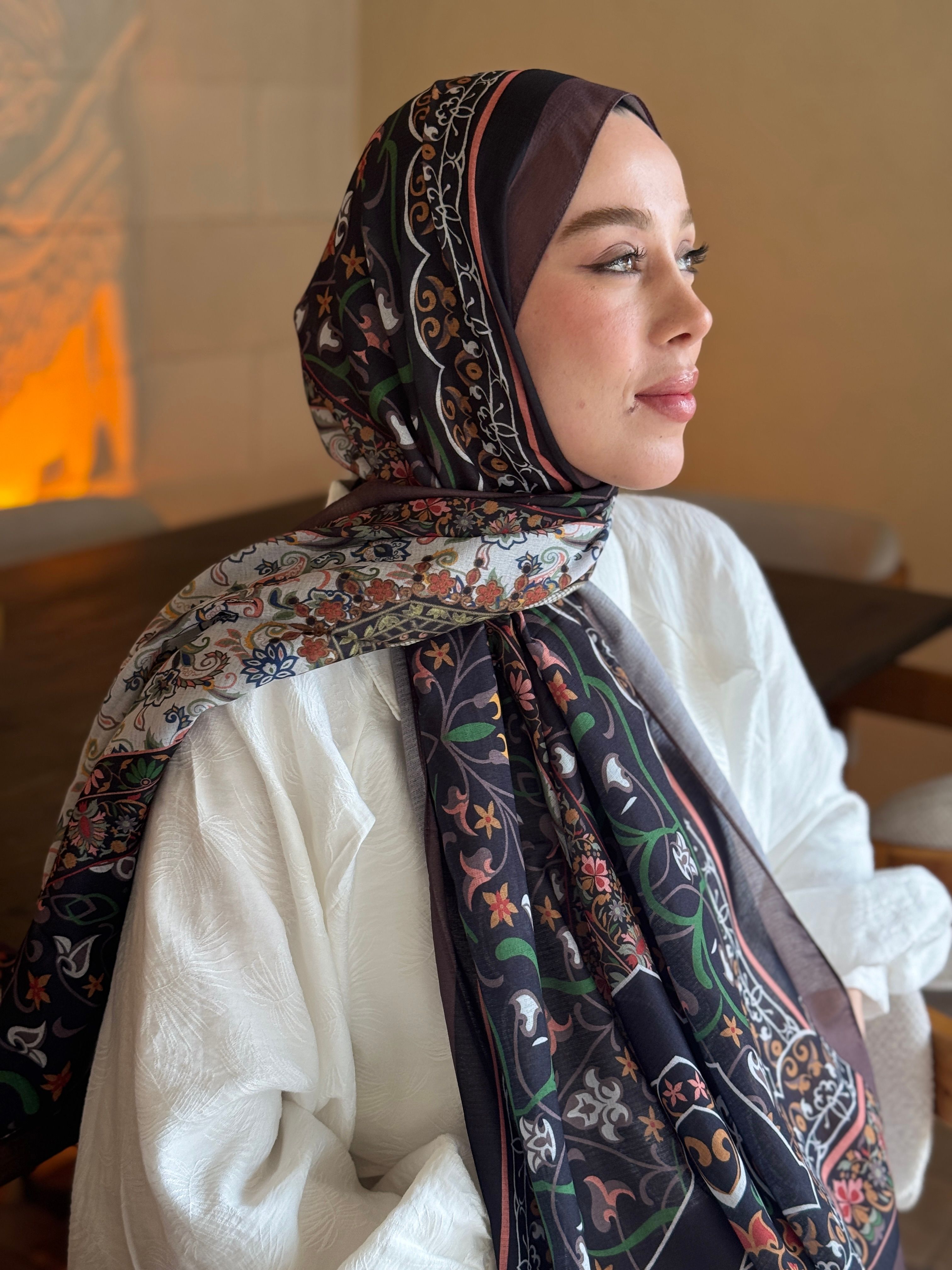 Pıtrak Desen Lina Şal - Tozlu Kahve