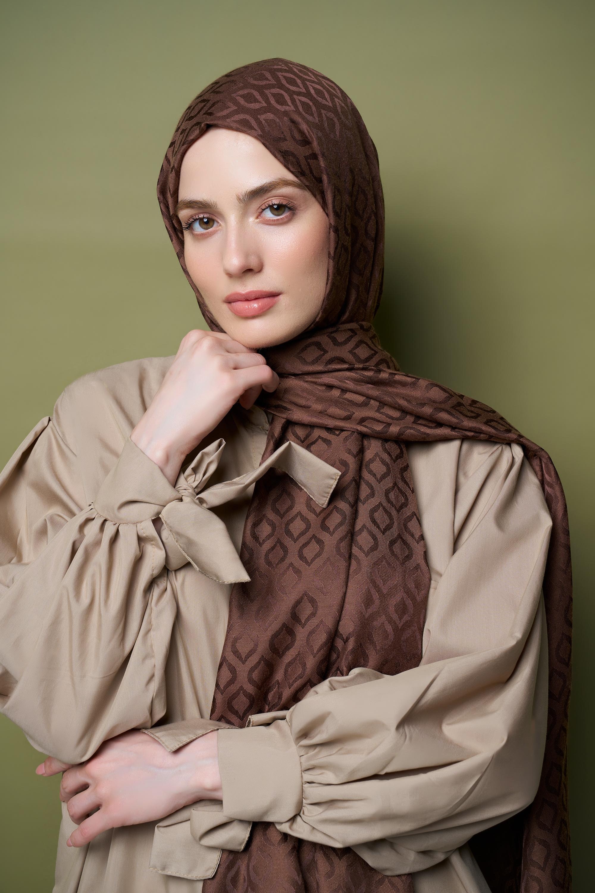 Silky Jacquard Series Shell Pattern Wrap - Acı Kahve