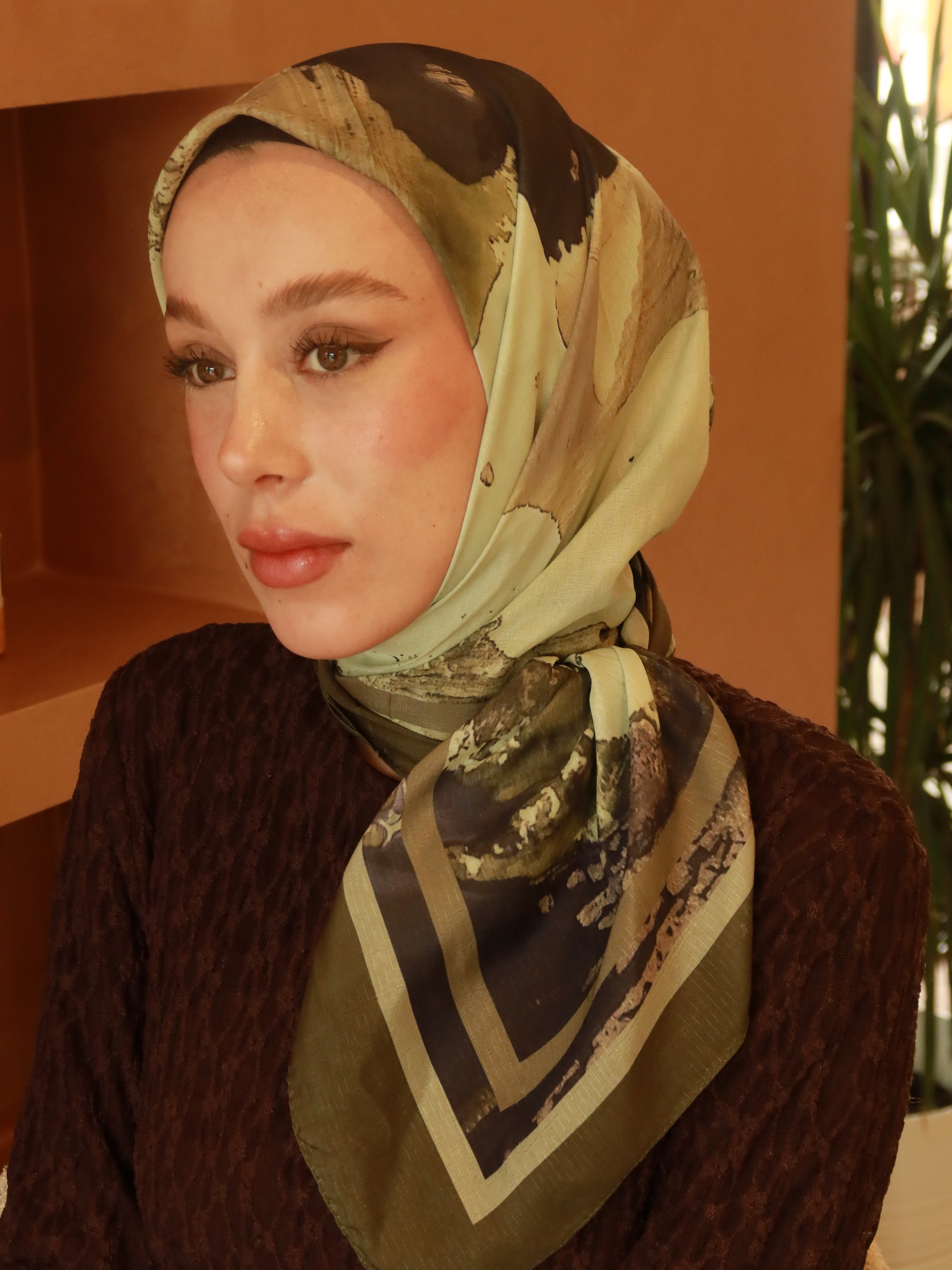 Lymera Desen Lina Eşarp - Koyu Bronz