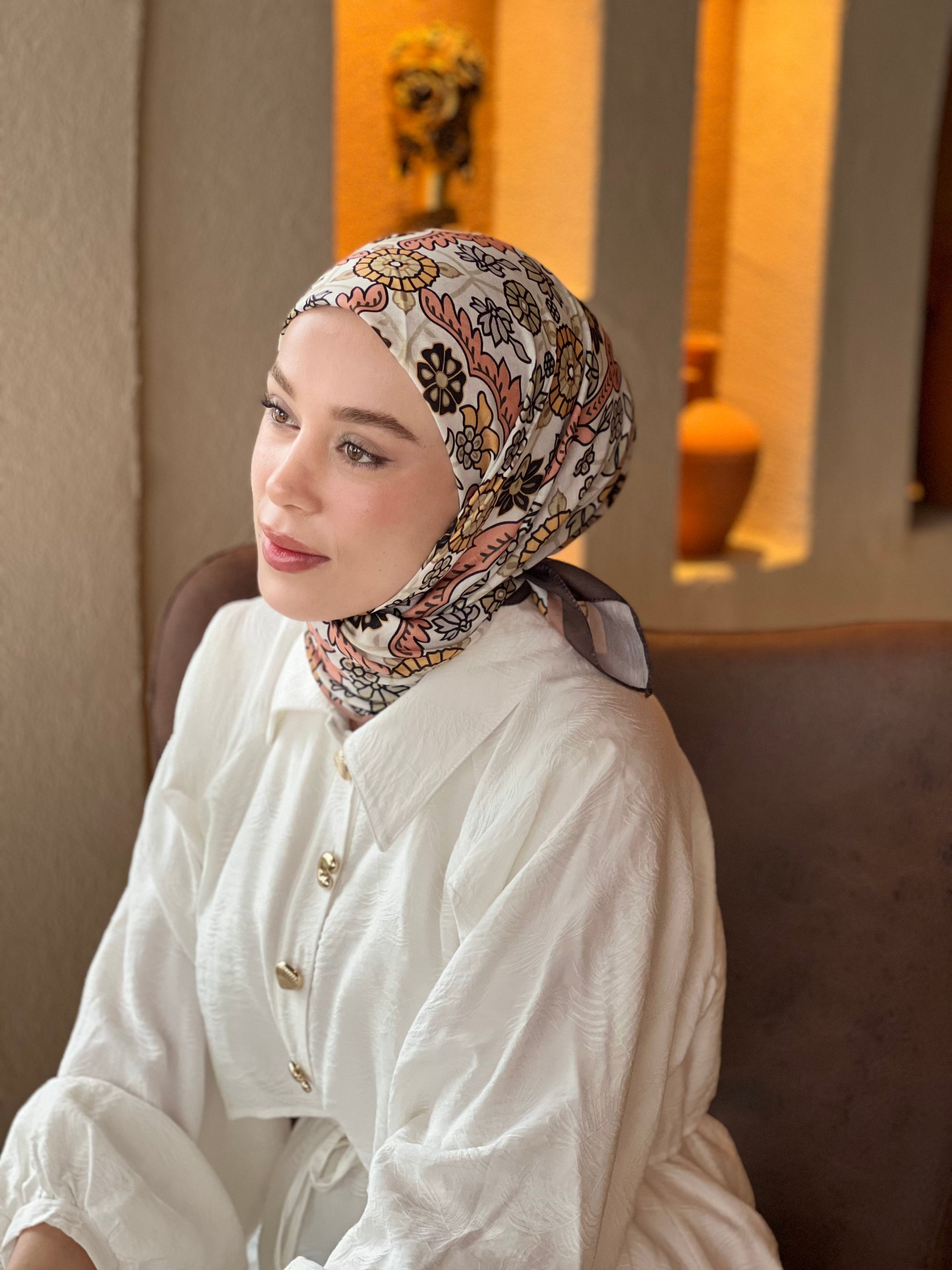 Kayra Pattern Cotton Scarf - Bitter Coffee