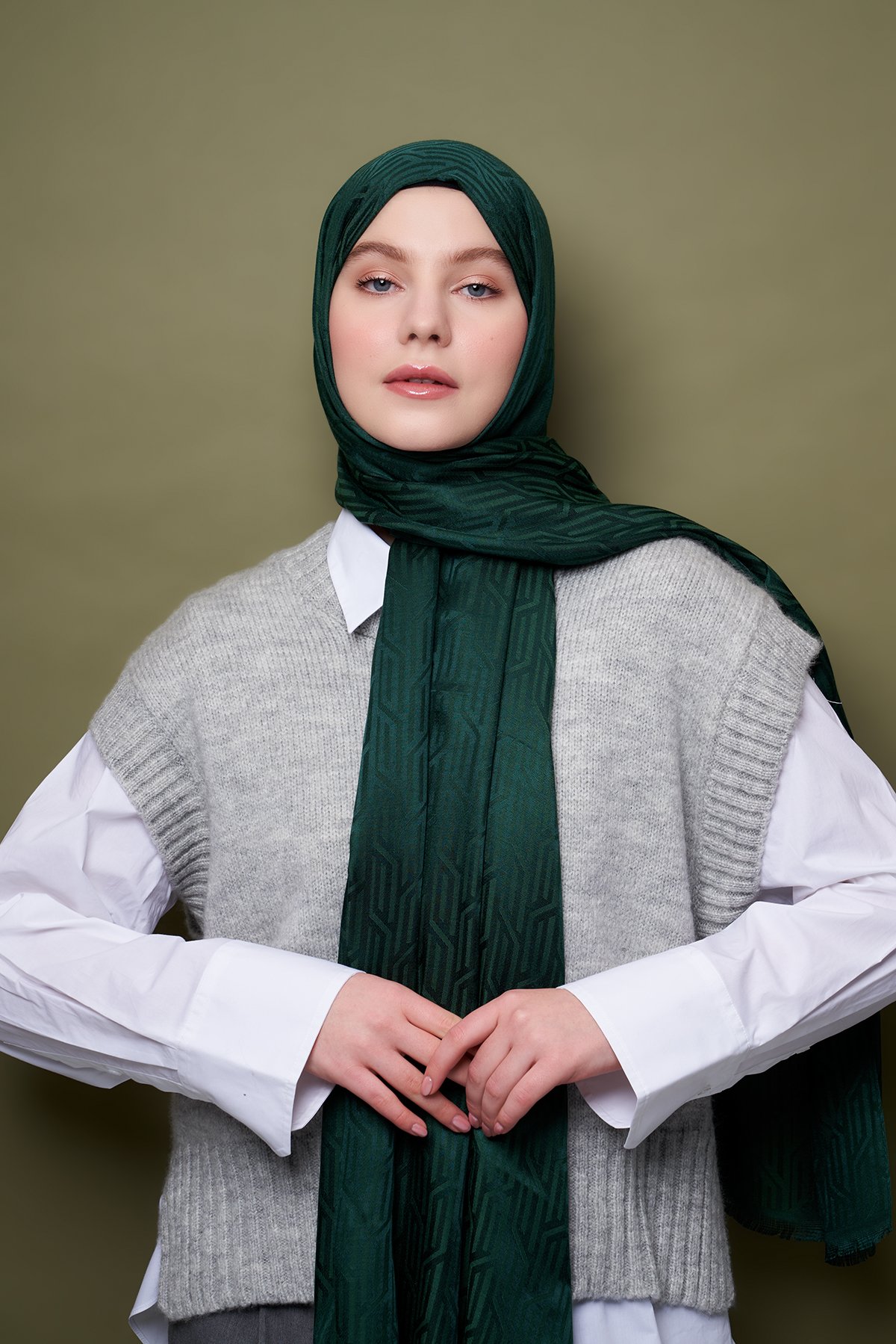Harmony Jacquard Series Knitted Pattern Shawl - Sea Green