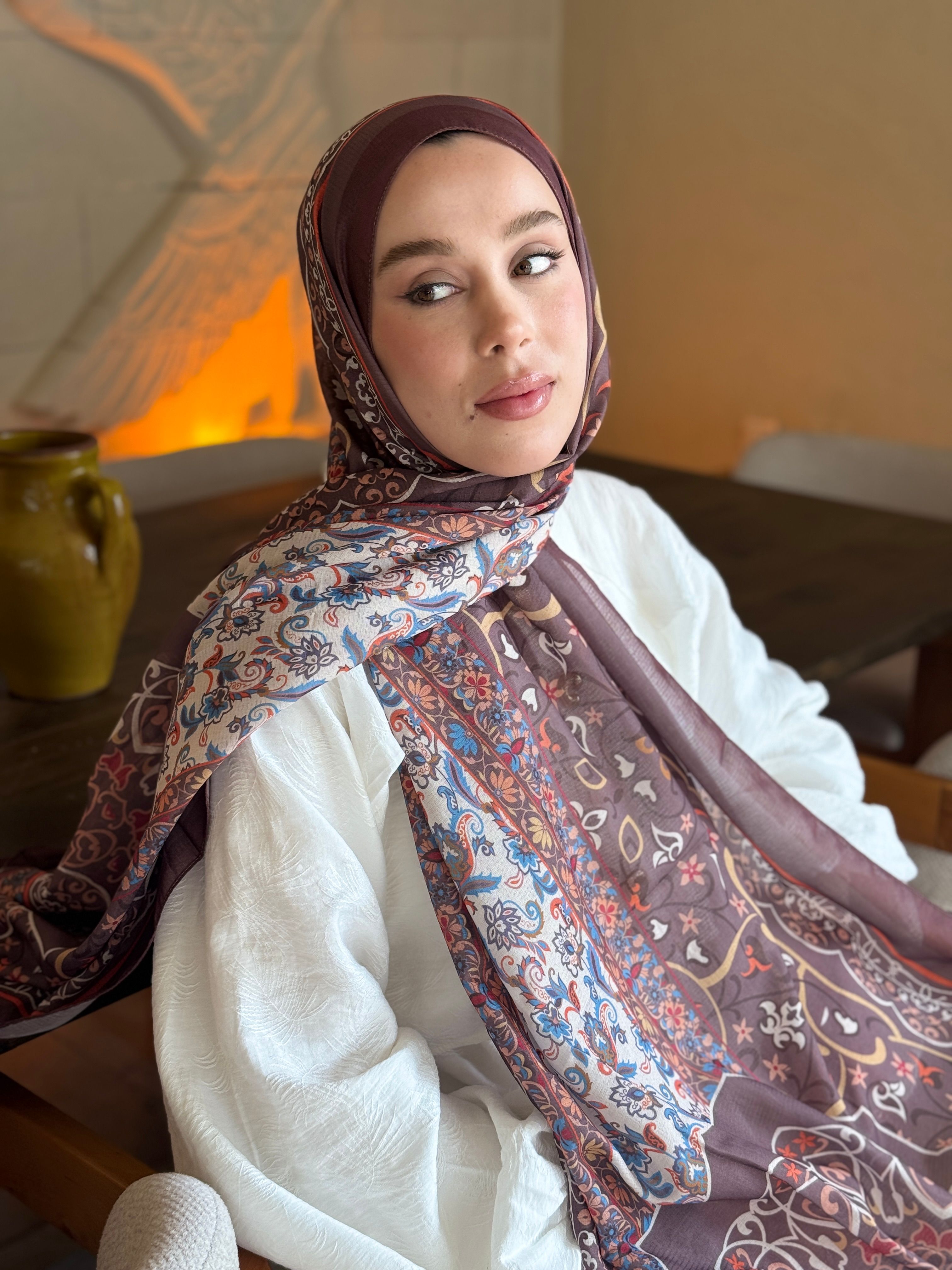Pıtrak Desen Lina Şal - Kahverengi