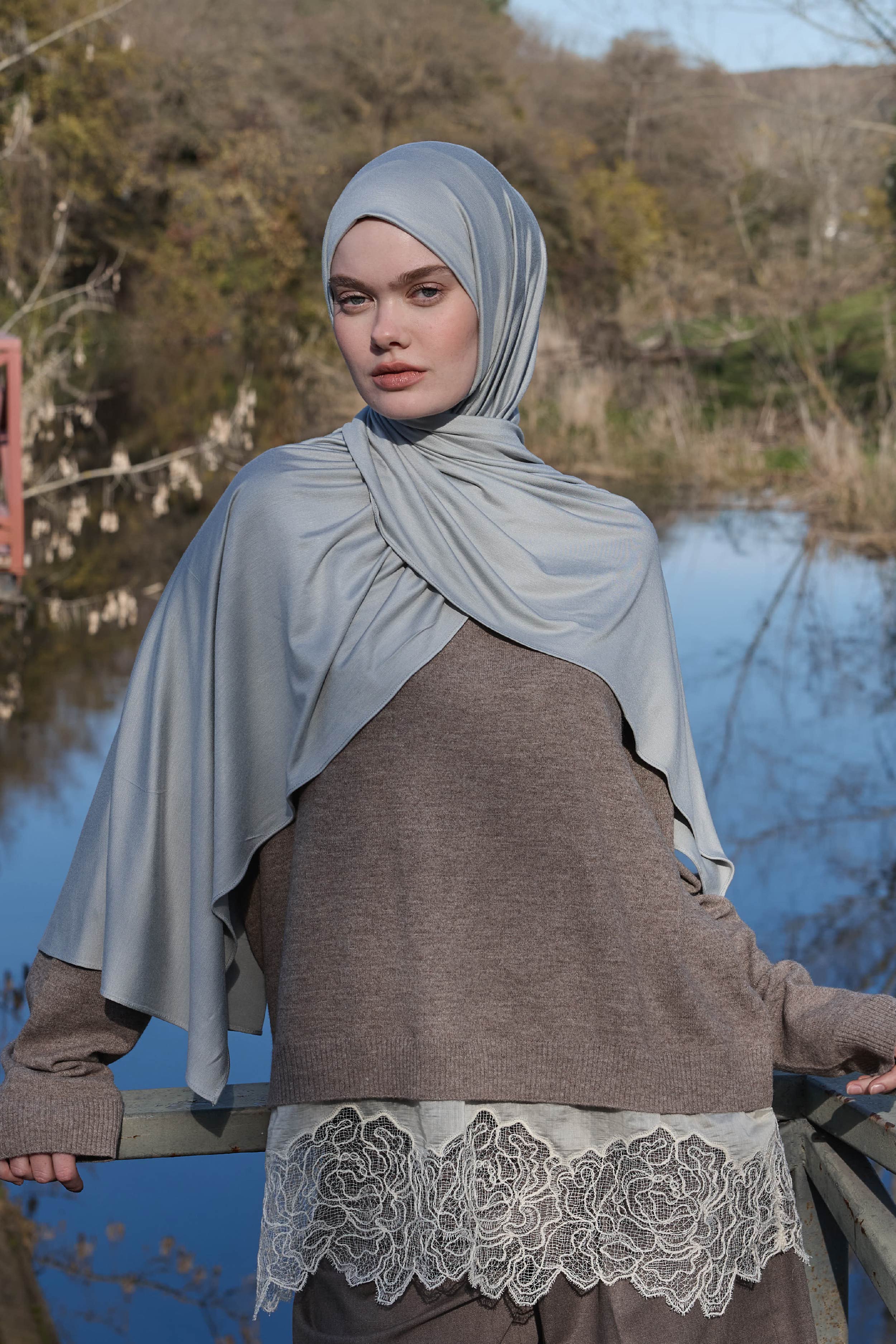 Bambu Penye Şal - Gri Buz