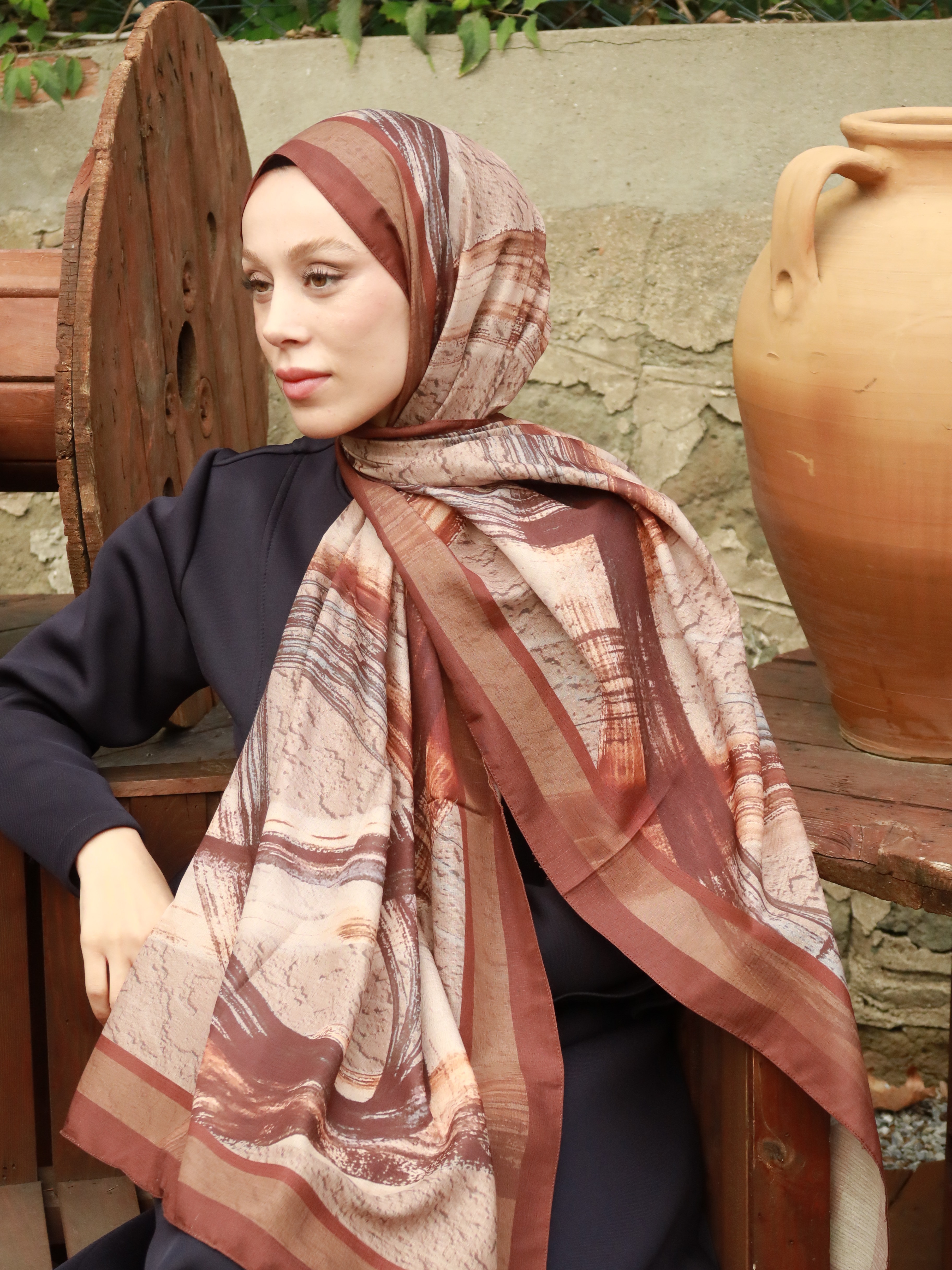 Medcezir Desen Lina Şal - Kakao