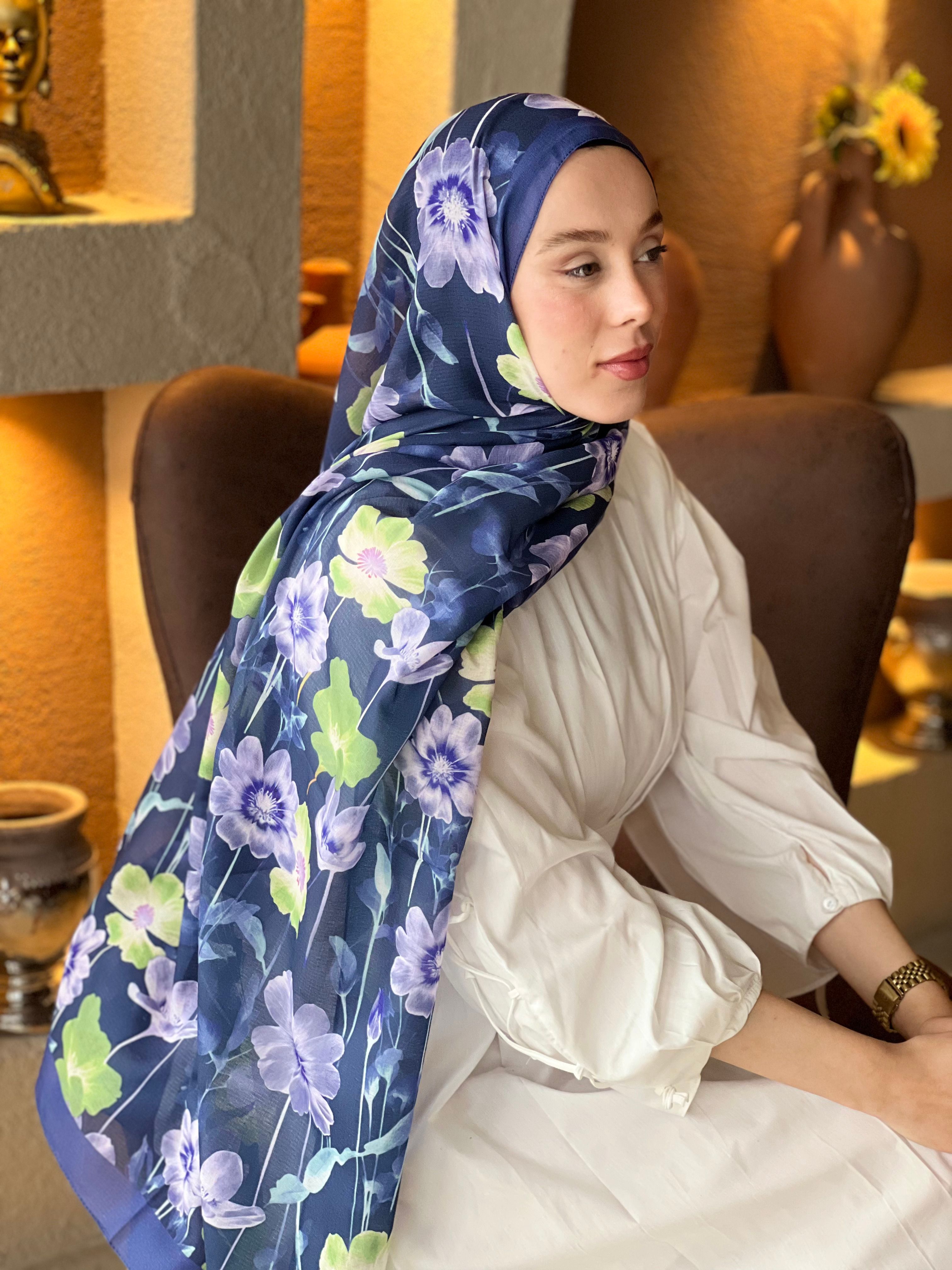 Fiori Desen Lina Şal - Morcivert