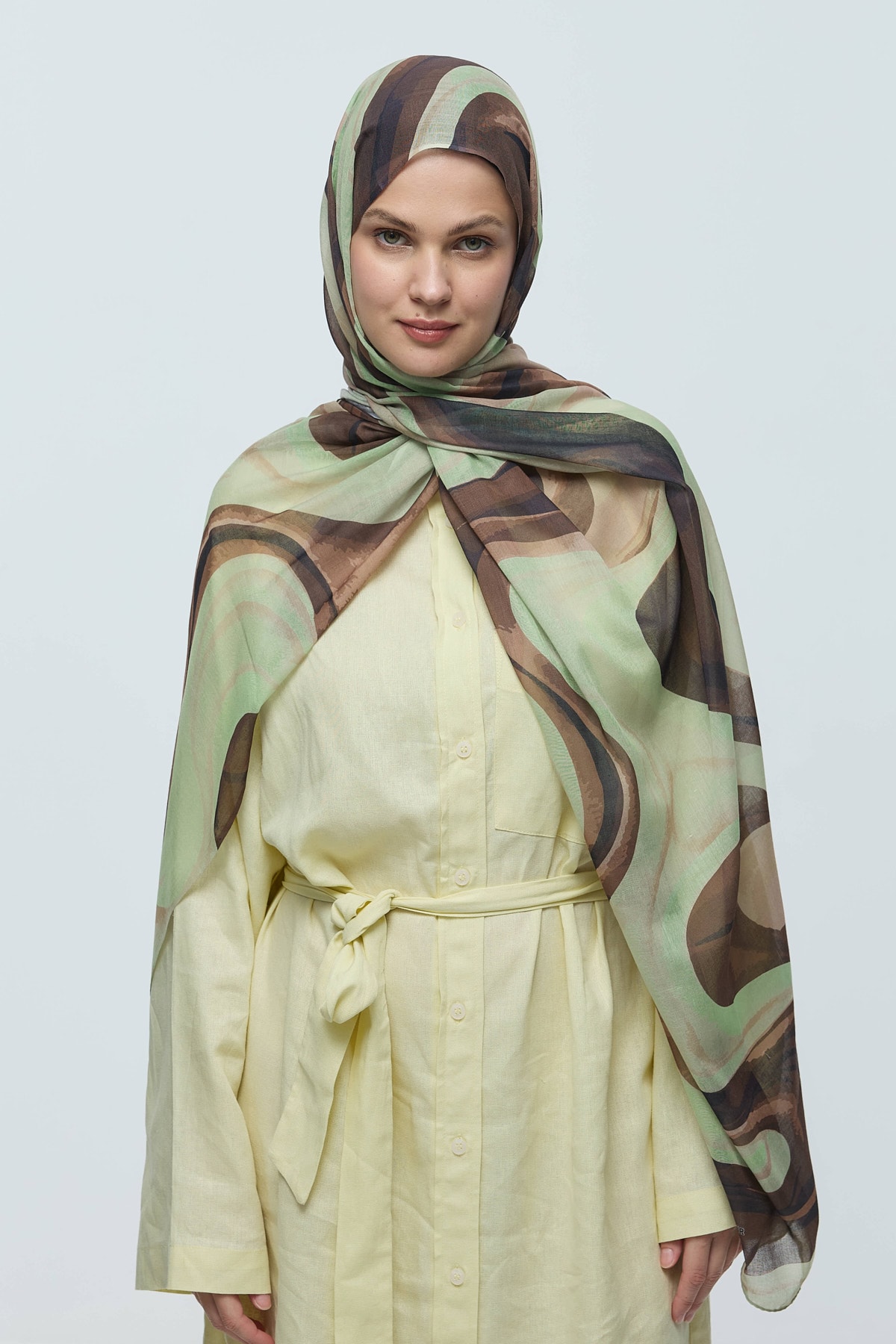 Myris Desen Aya Şal - Yeşil Çay-Siyah
