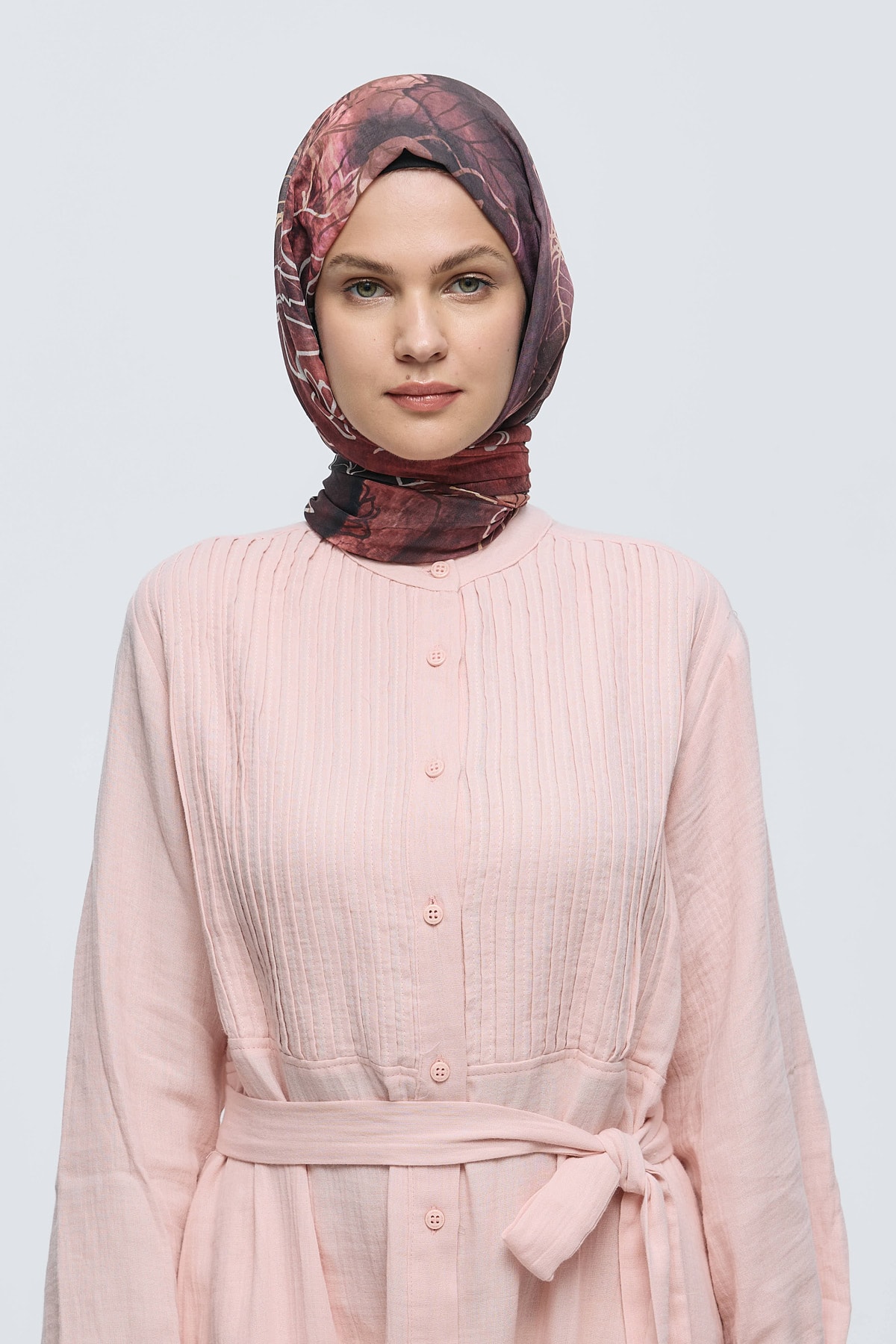 Safir Yaprak Desen Aya Şal - Siyah-Marsala