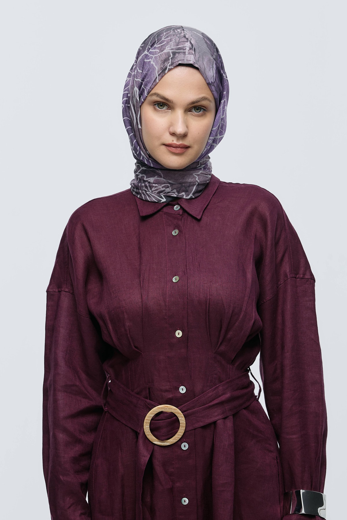 Safir Yaprak Desen Aya Şal - Siyah-Lila