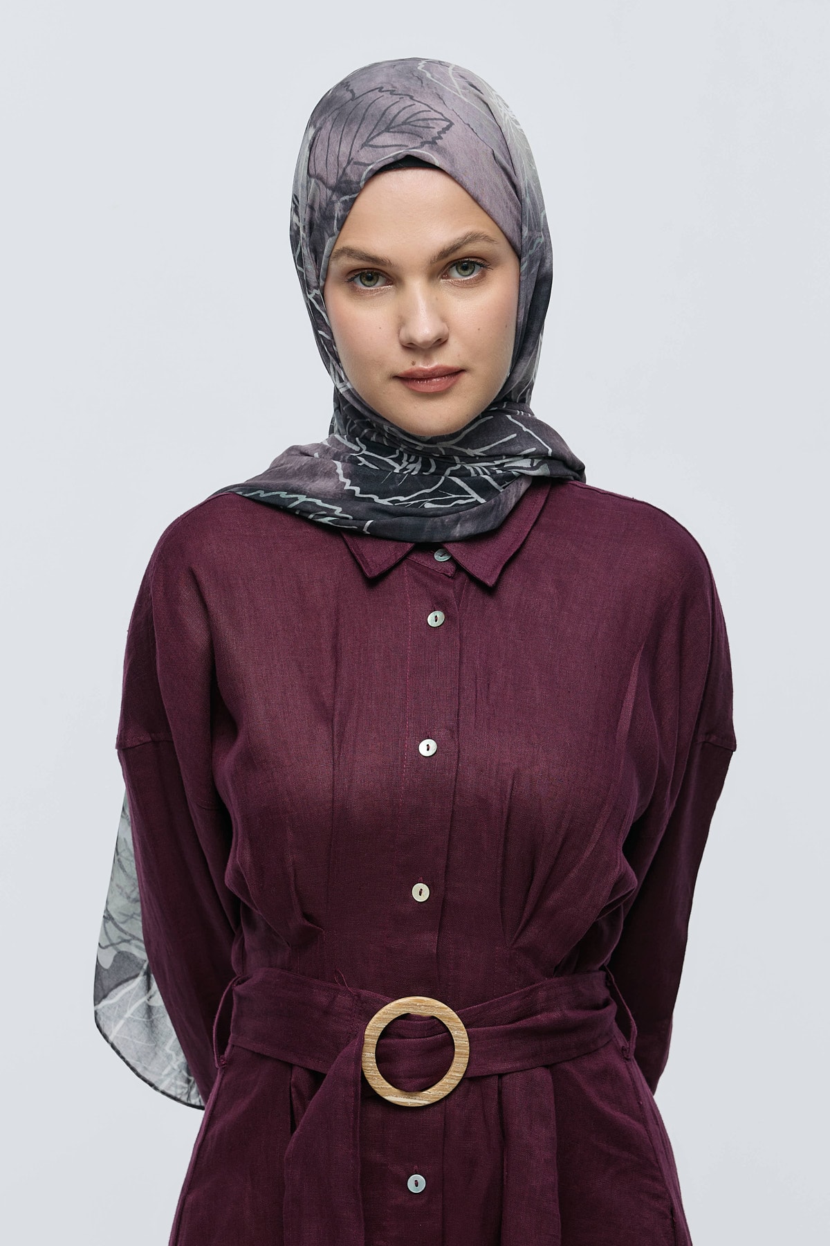 Safir Yaprak Desen Aya Şal - Siyah-Mint