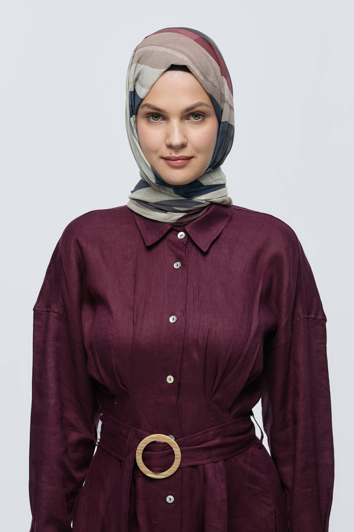 Myris Desen Aya Şal - Antik Bej-Bordo