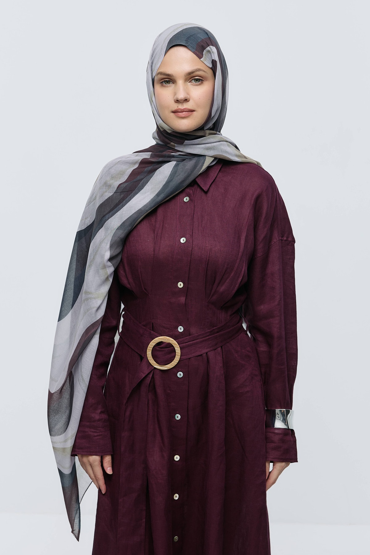 Myris Desen Aya Şal - Gri-Kakao