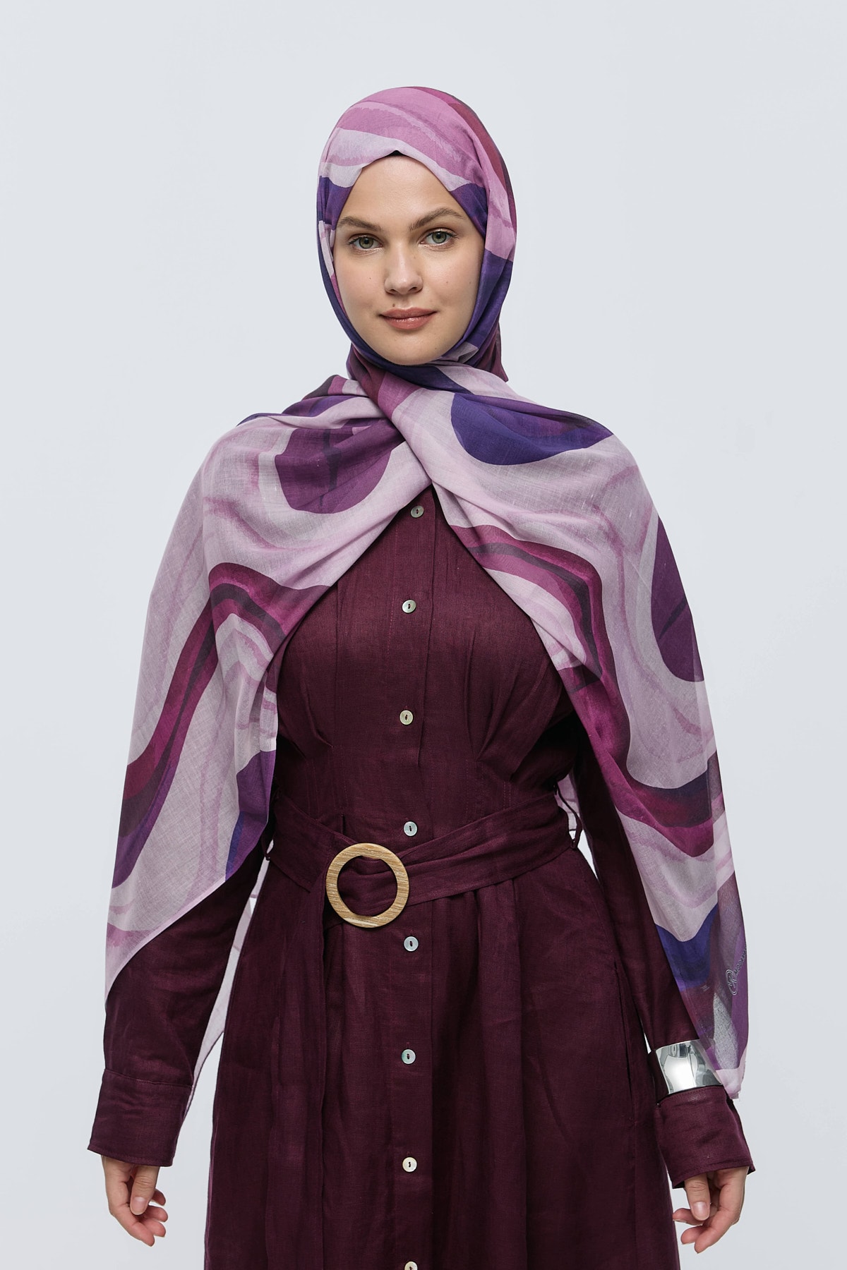 Myris Desen Aya Şal - Pudra-Mürdüm