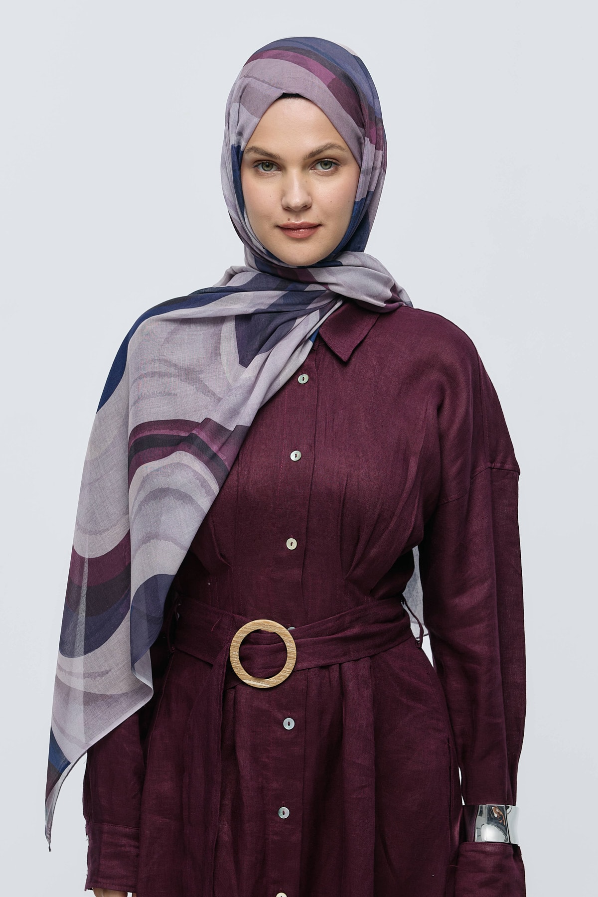 Myris Desen Aya Şal - Eflatun-Bordo