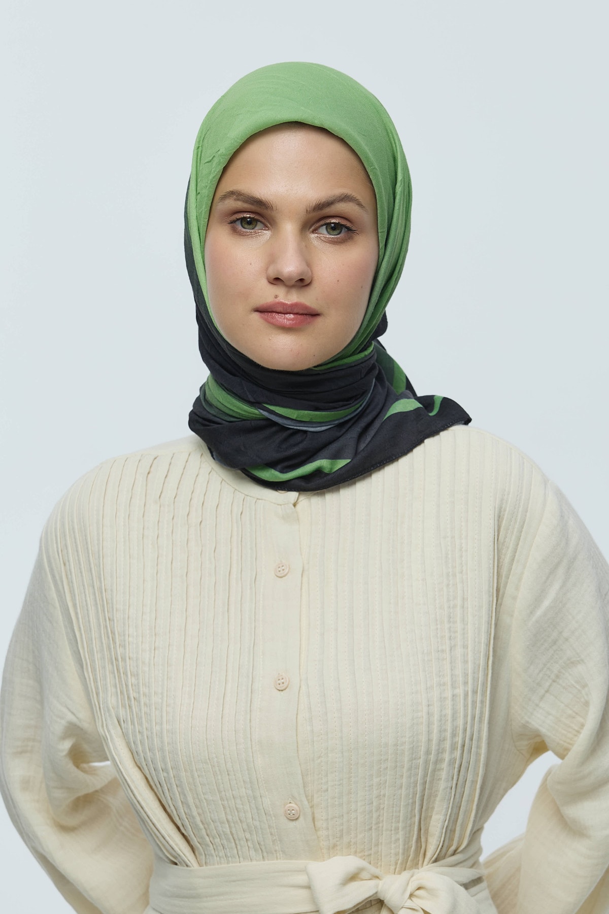 Mirora Desen Bambu Eşarp - Siyah-Yeşil