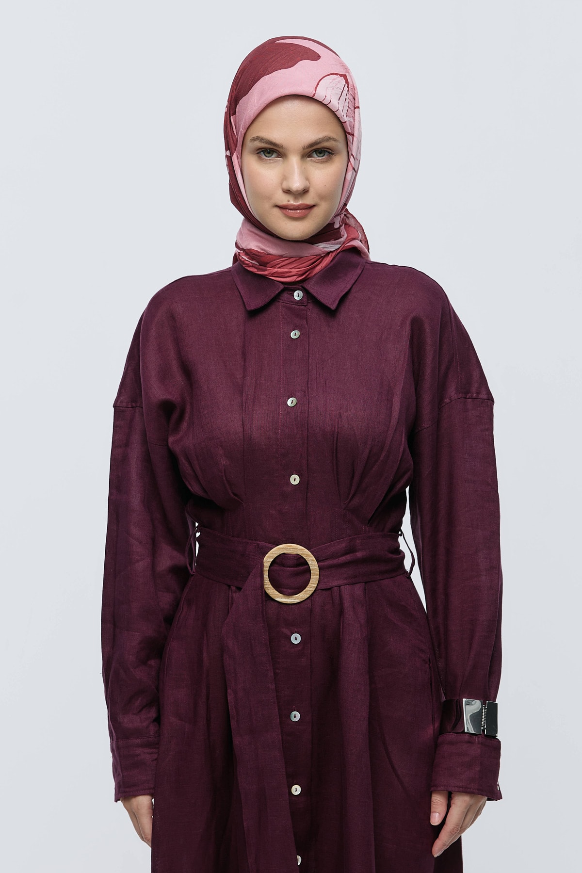 Şakayık Desen Bambu Eşarp - Bordo