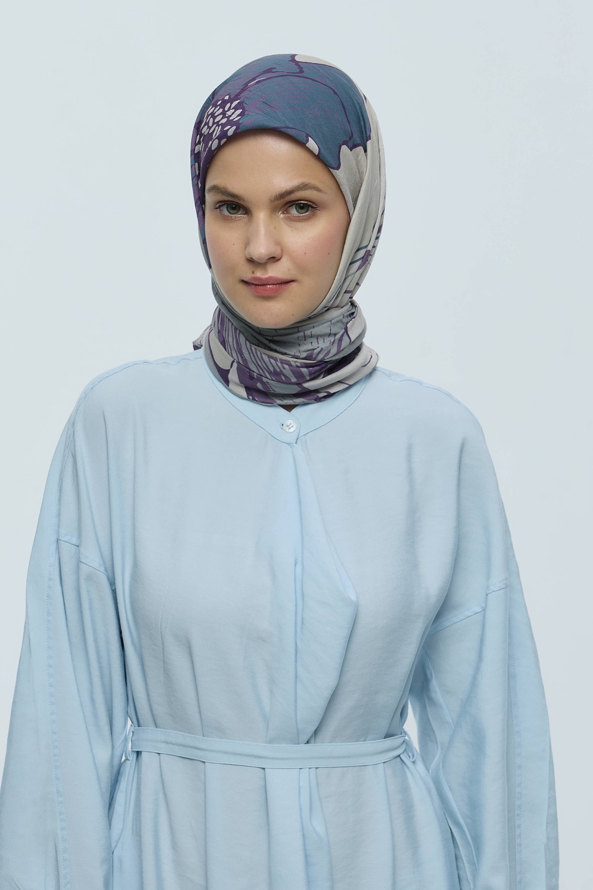 Şakayık Desen Bambu Eşarp - İğde