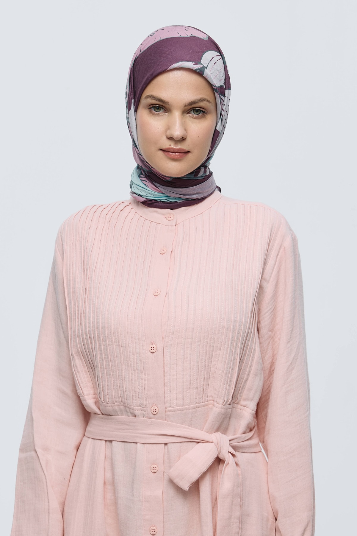 Şakayık Desen Bambu Eşarp - Mürdüm