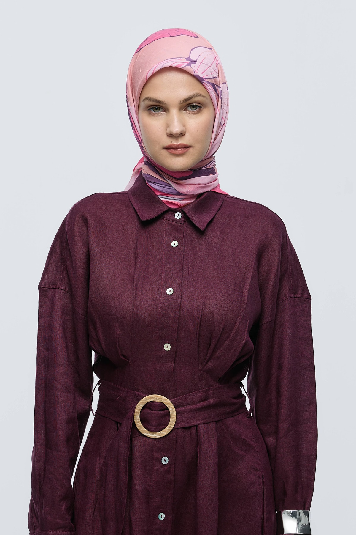 Şakayık Desen Bambu Eşarp - Pamuk Şeker