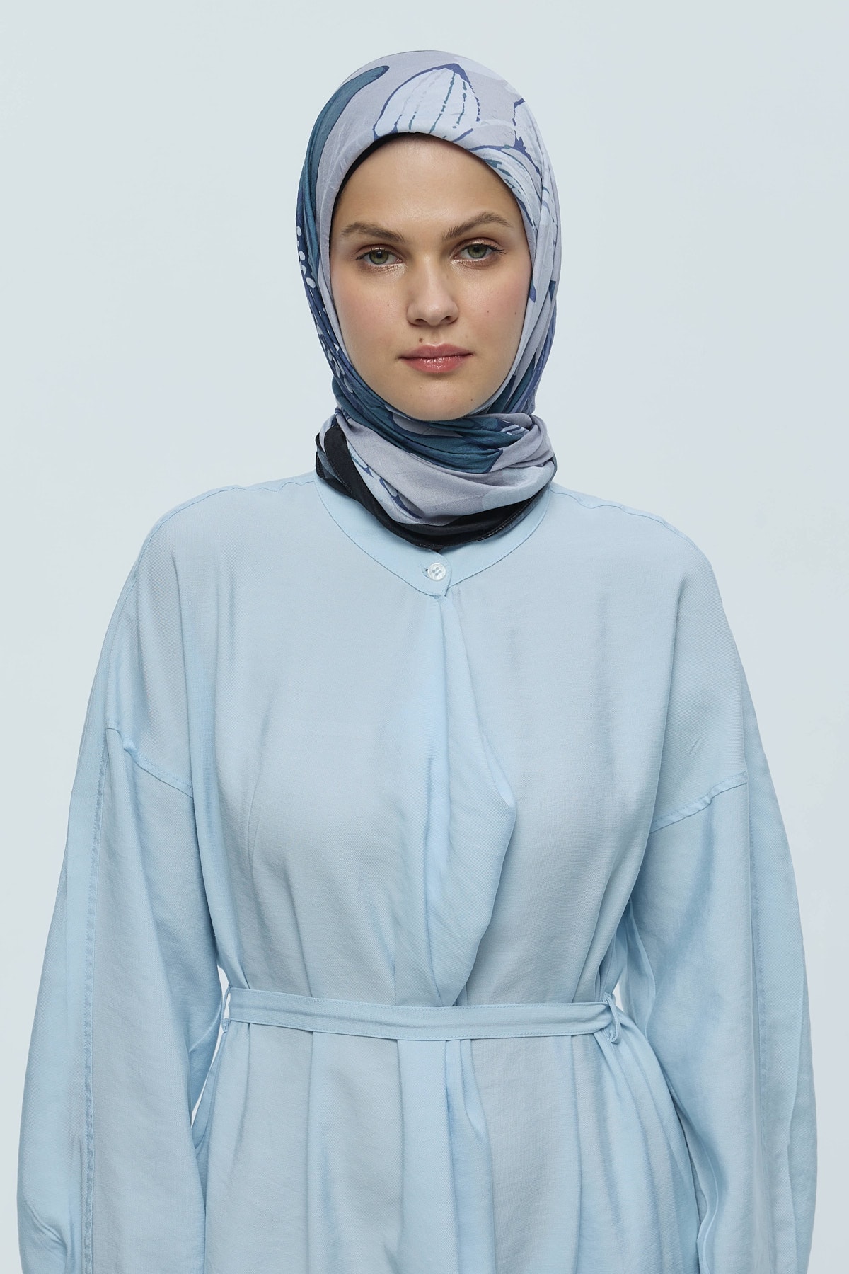 Şakayık Desen Bambu Eşarp - Siyah-Lila