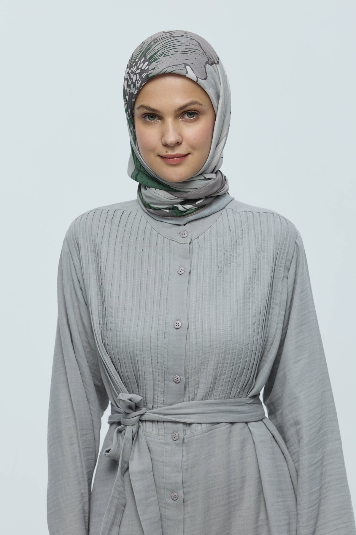 Şakayık Desen Bambu Eşarp - Taş