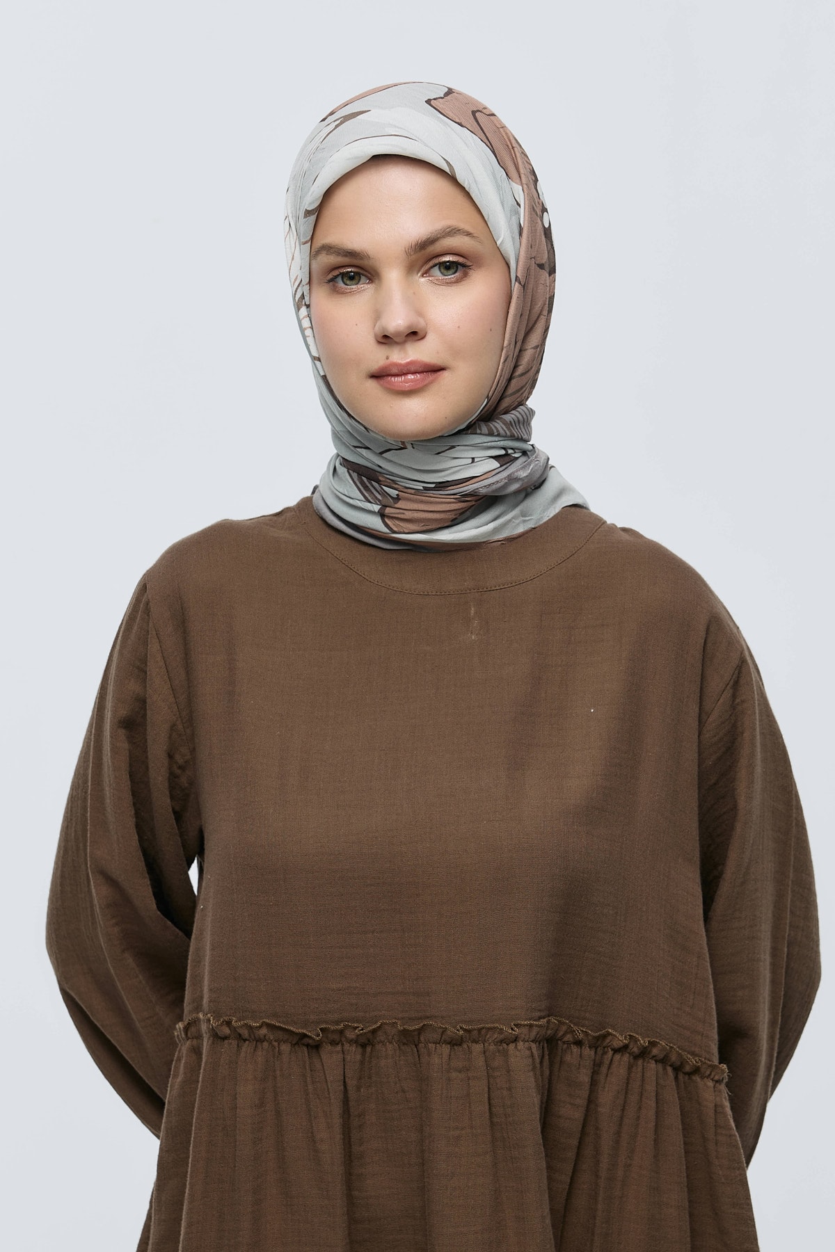 Şakayık Desen Bambu Eşarp - Taş-Vizon