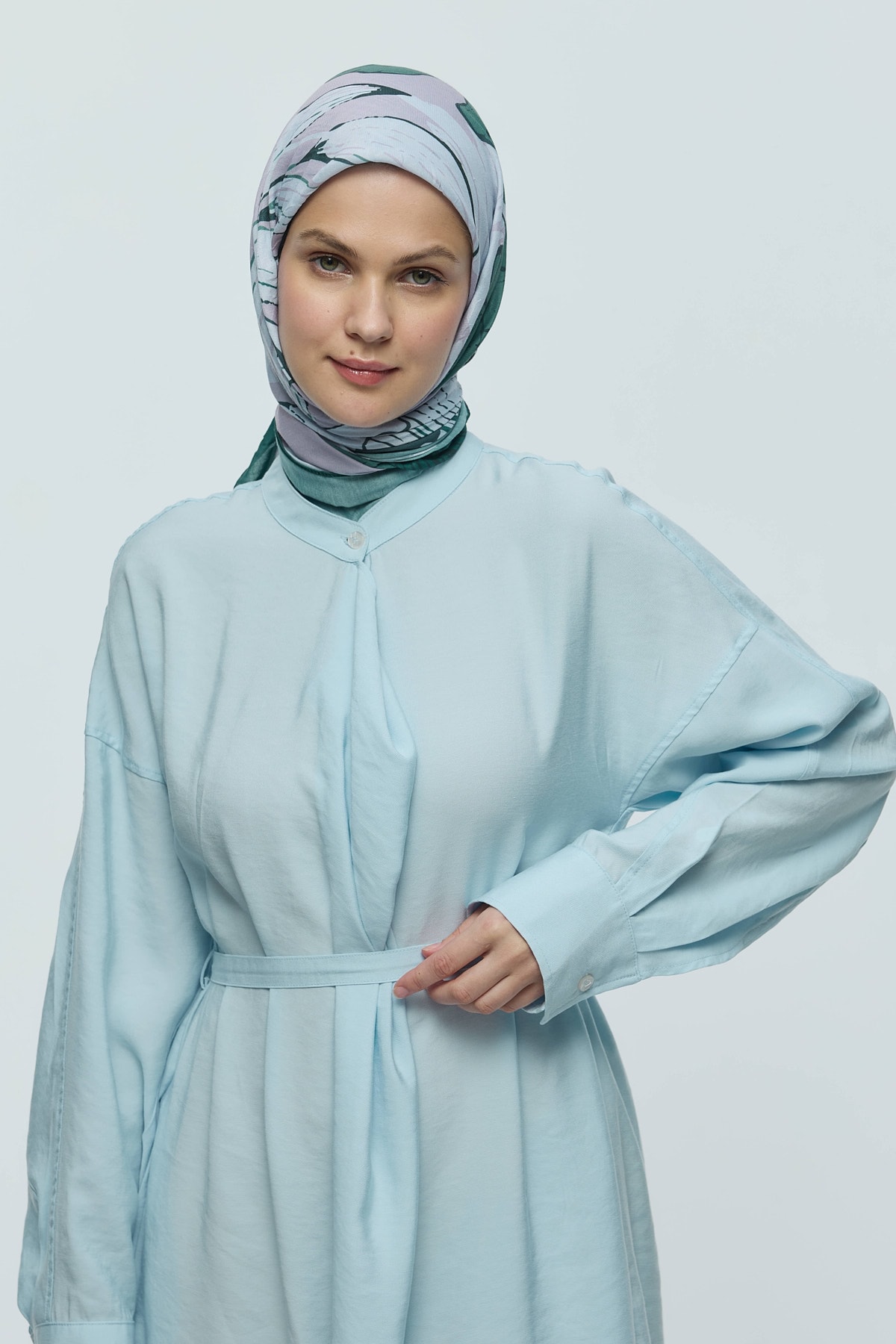 Şakayık Desen Bambu Eşarp - Zümrüt