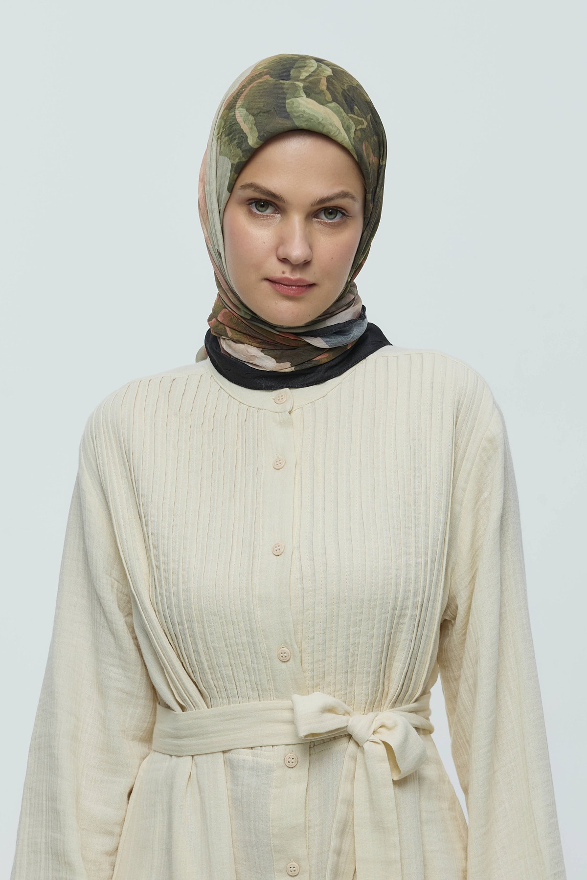 Rosa Desen Bambu Eşarp - Siyah-Vizon