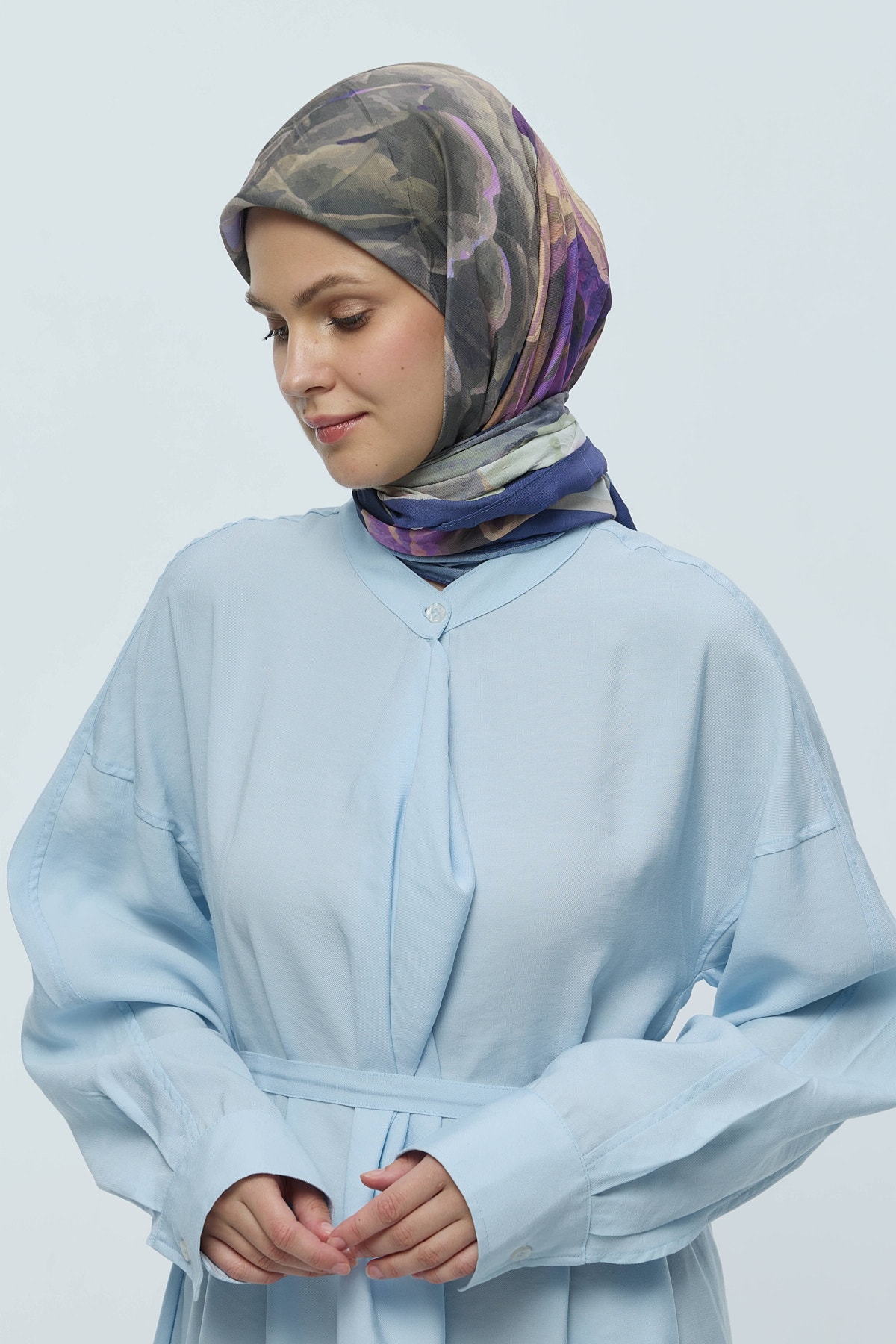 Rosa Desen Bambu Eşarp - Eflatun