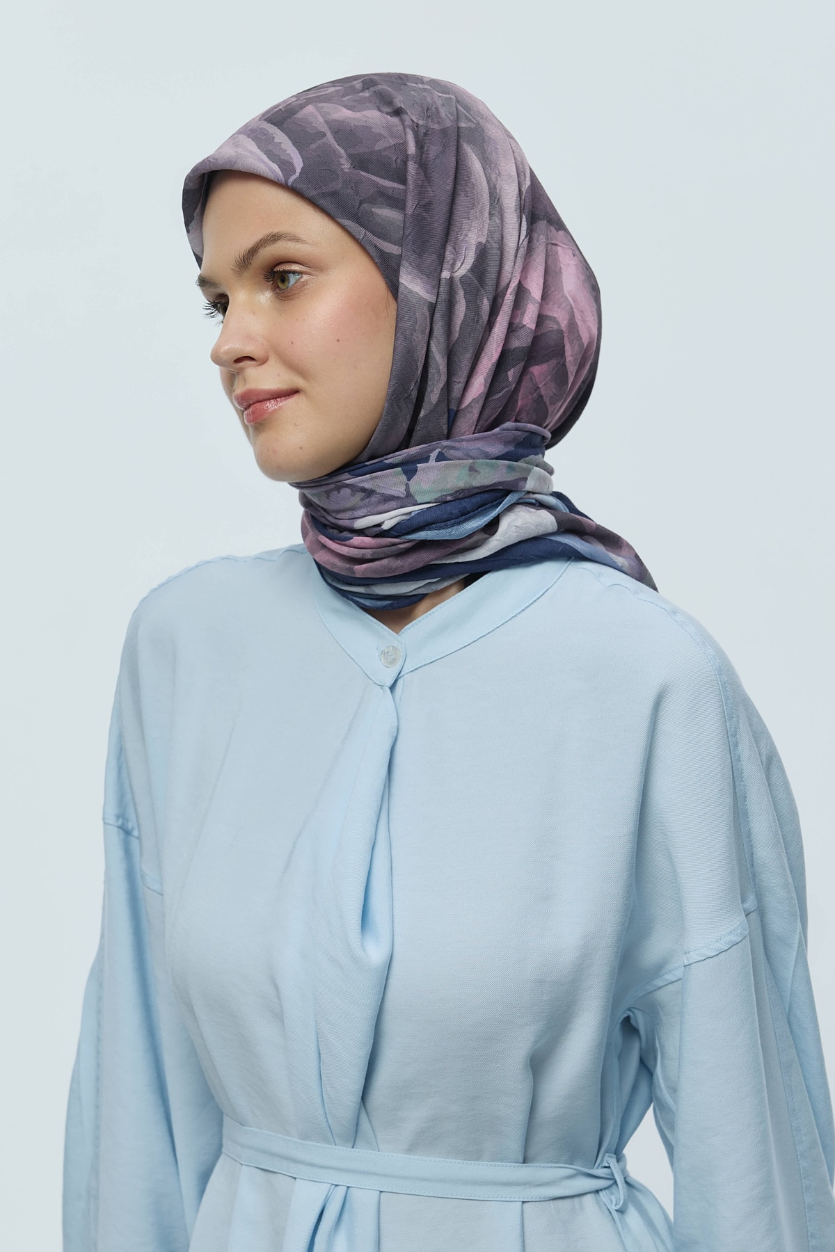 Rosa Desen Bambu Eşarp - Lacivert