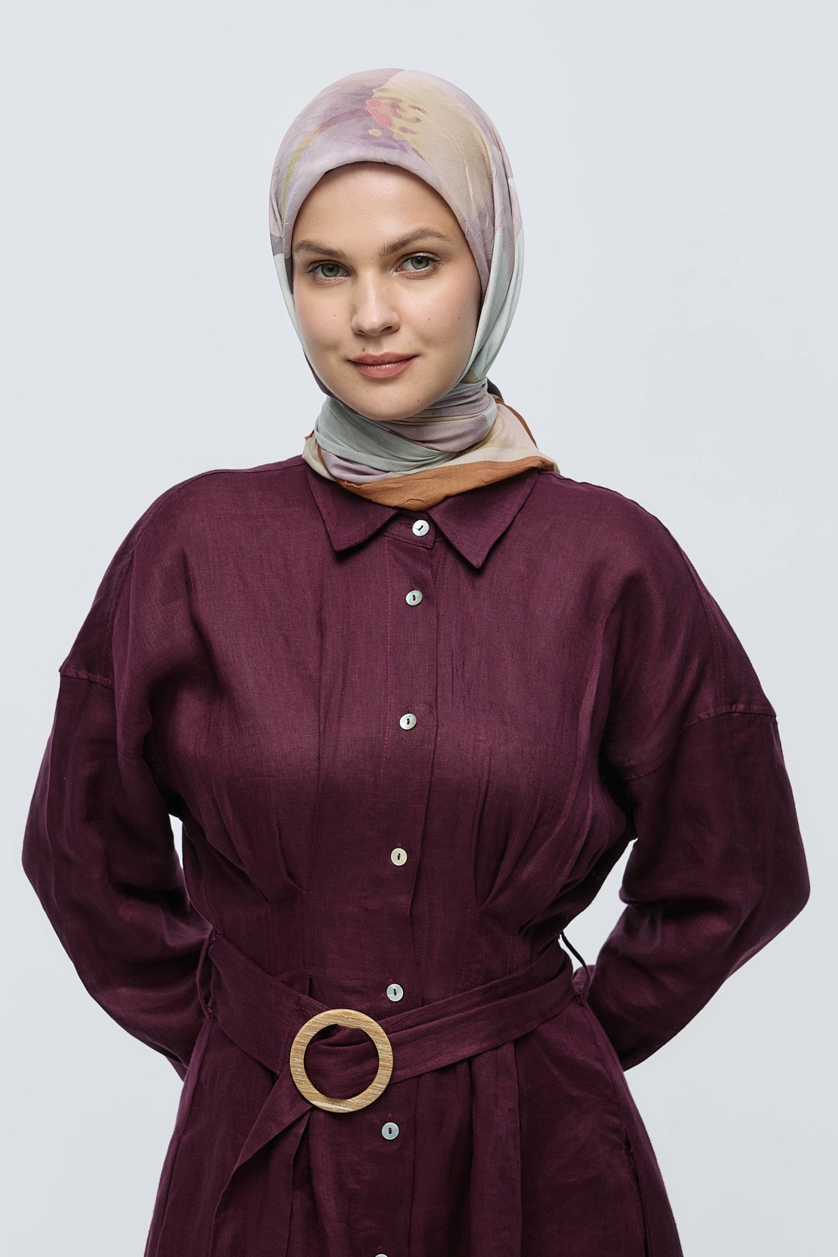 Lavendi Desen Bambu Eşarp - Karamel
