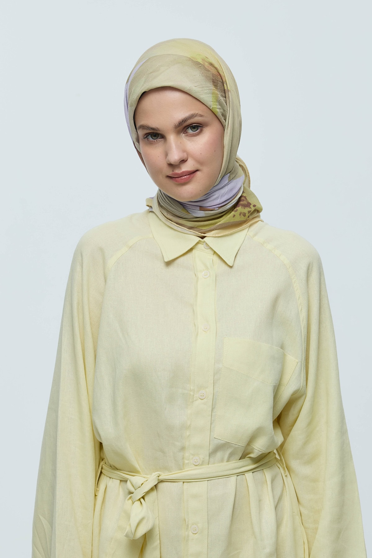 Lavendi Desen Bambu Eşarp - Butter Yellow