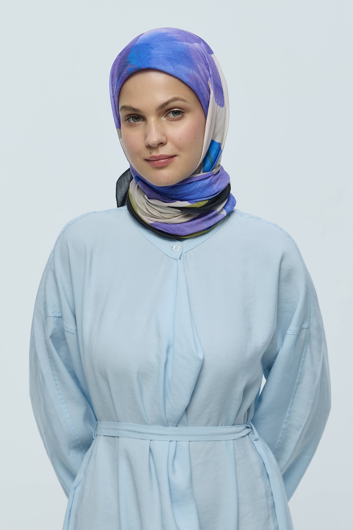Lavendi Desen Bambu Eşarp - Siyah-Sarı