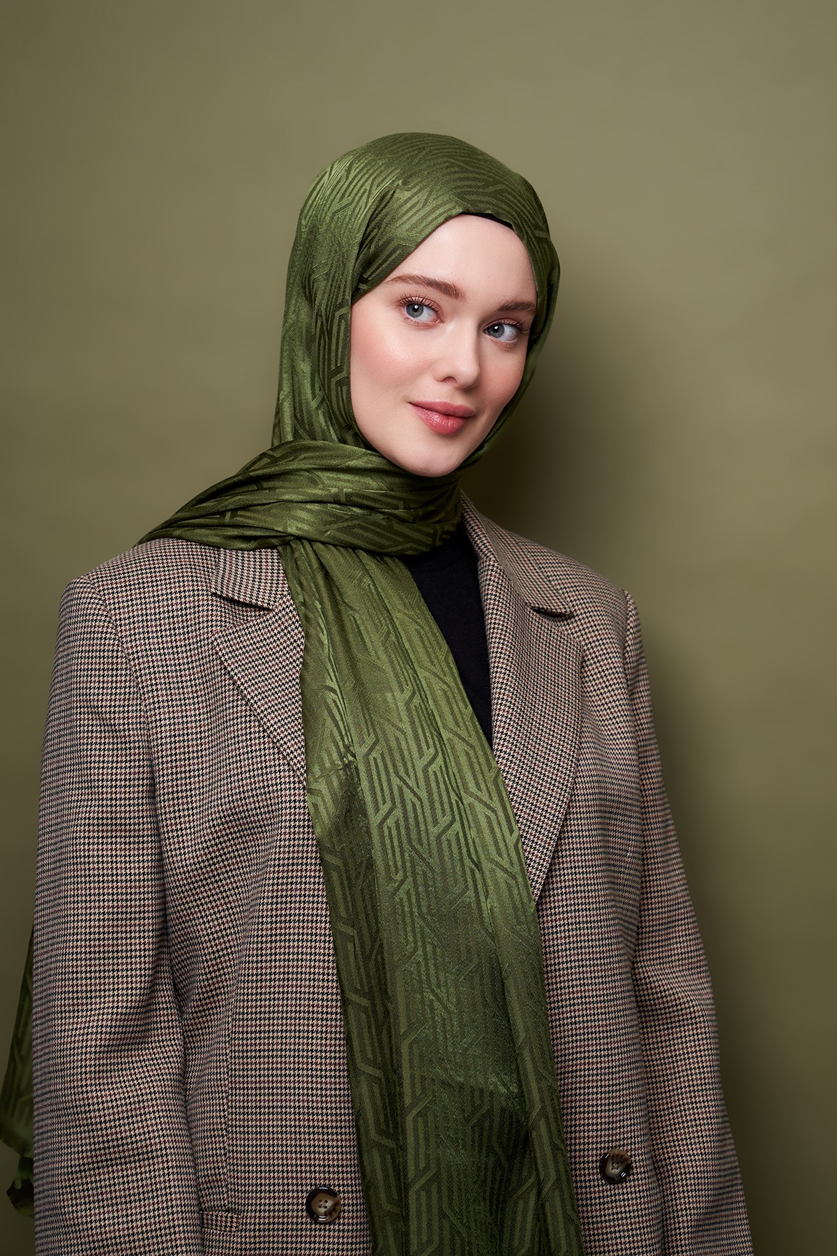 Harmony Jacquard Series Knitted Pattern Shawl - Khaki