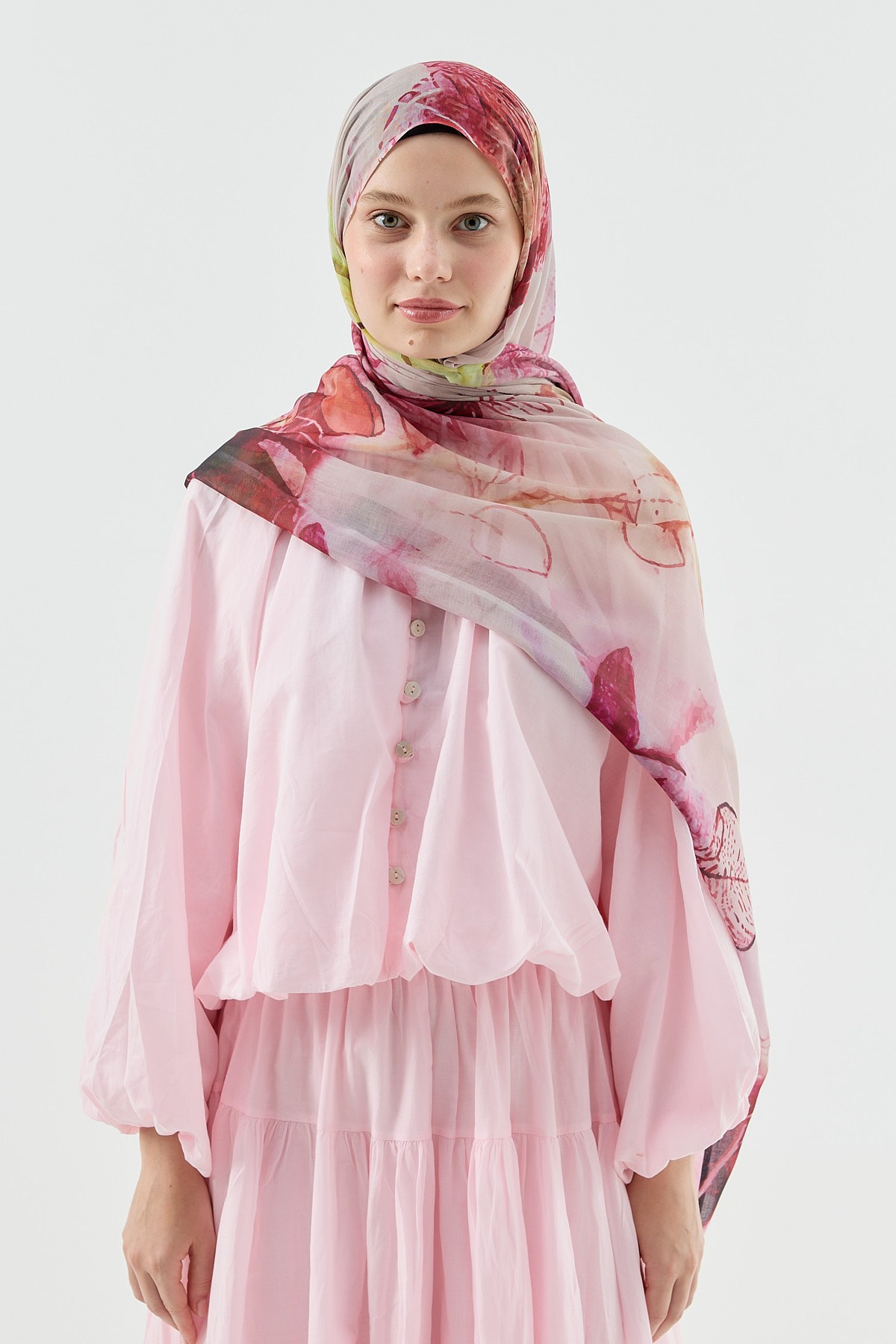 Nilüfer Desen Aya Şal - Pudra