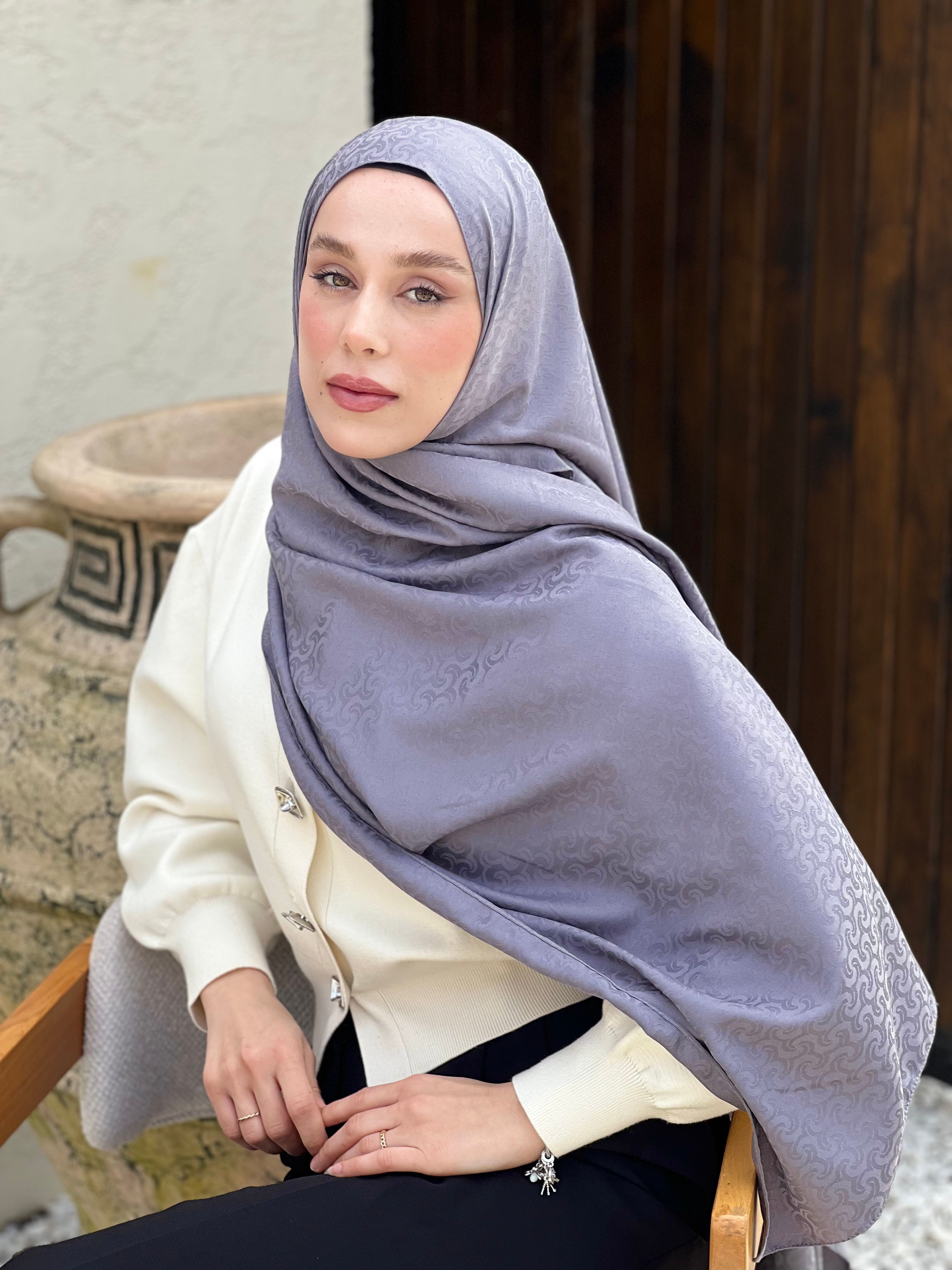 Silky Jacquard Series Braiding Pattern Shawl - Dark Grey