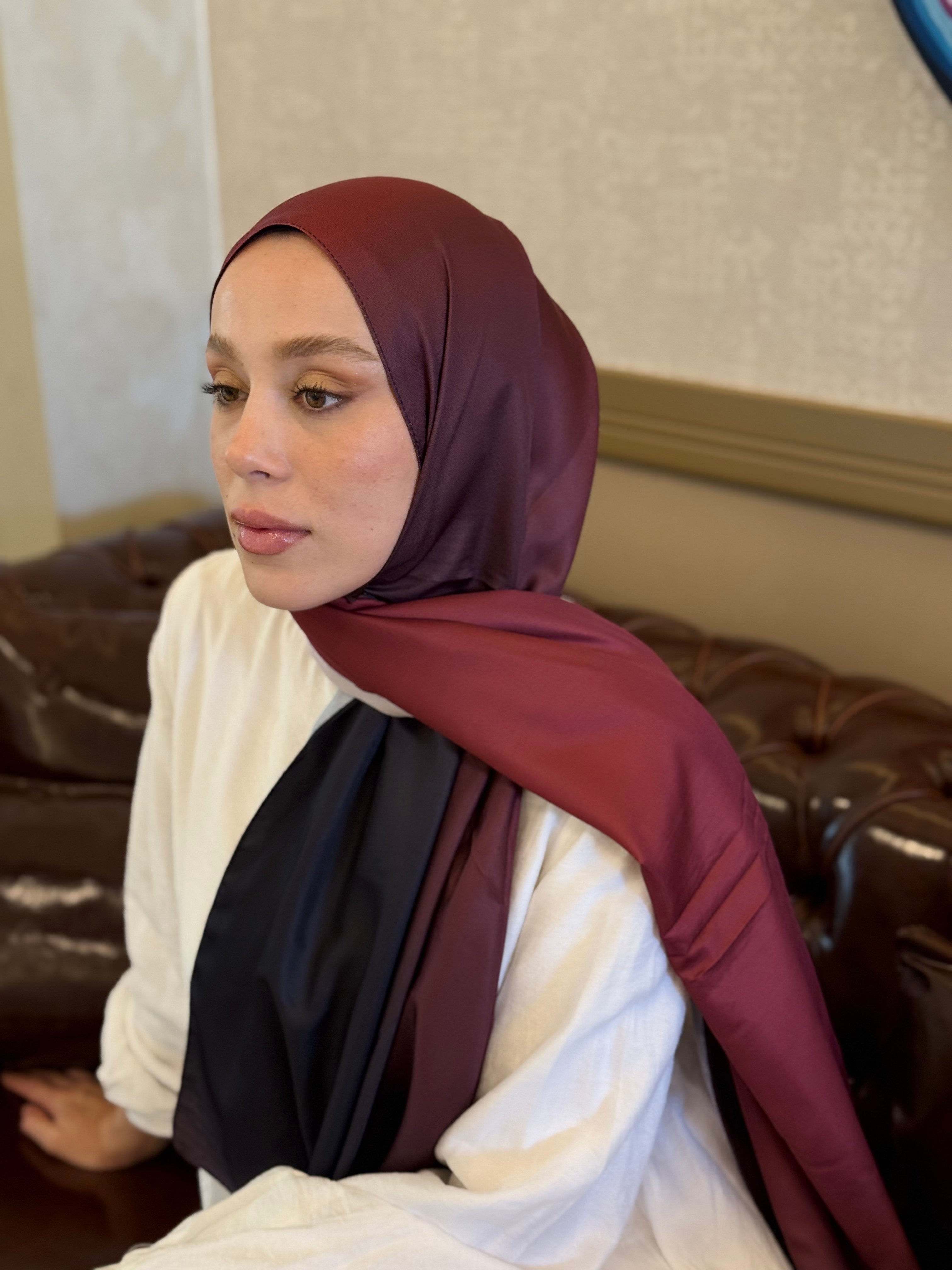 Aurela Desen Twill Şal - Siyah-Bordo