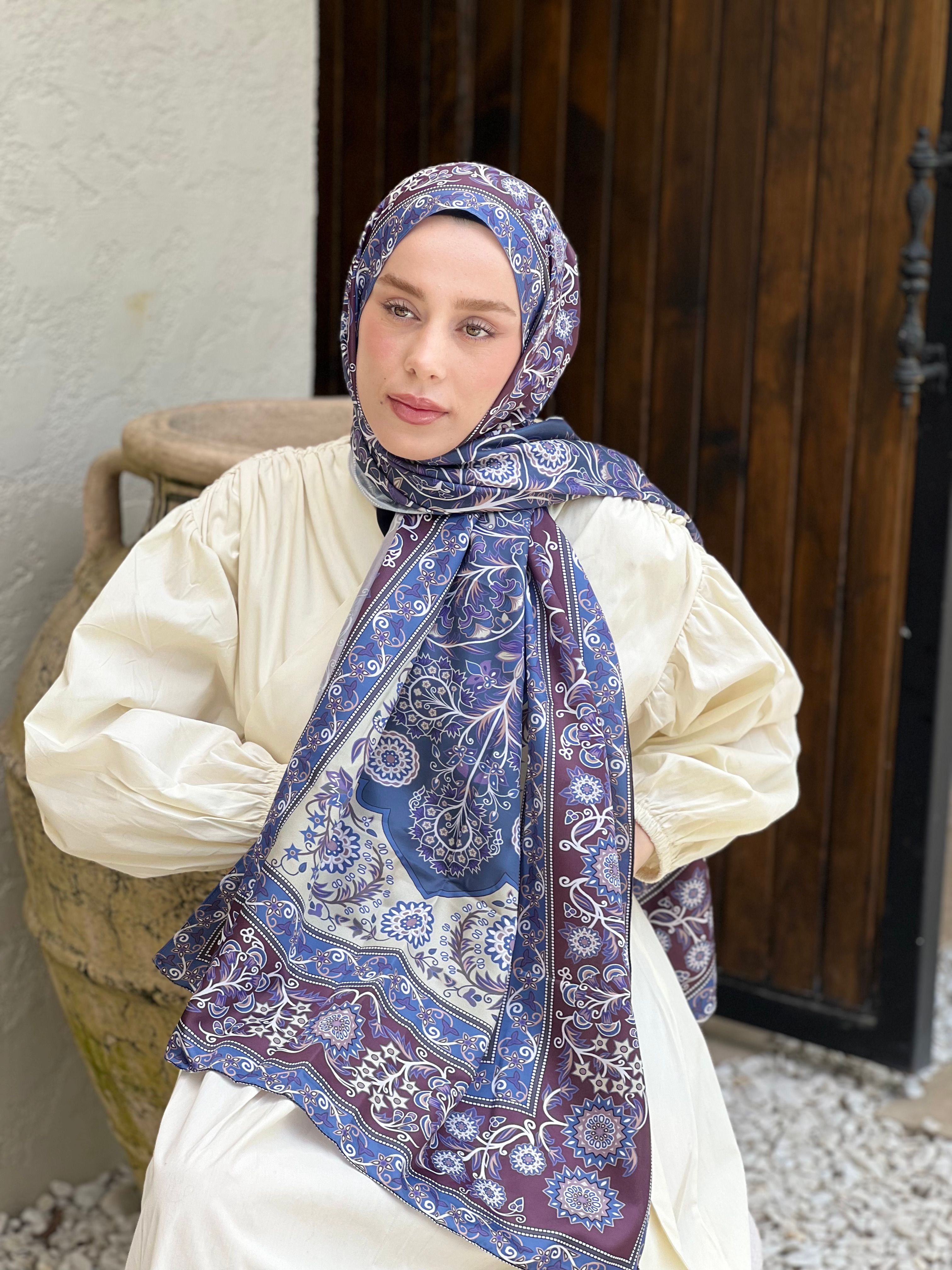 Gülce Desen Tanca Şal - İndigo-Mürdüm