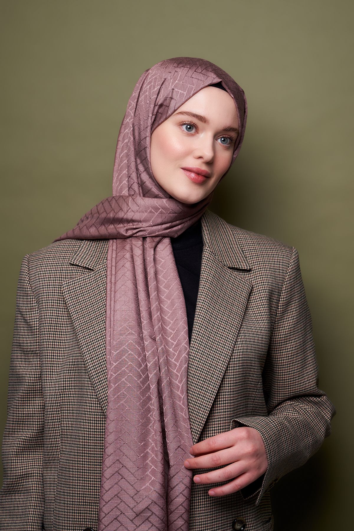 Natür Jacquard Series Brick Pattern Shawl - Powdered Coffee