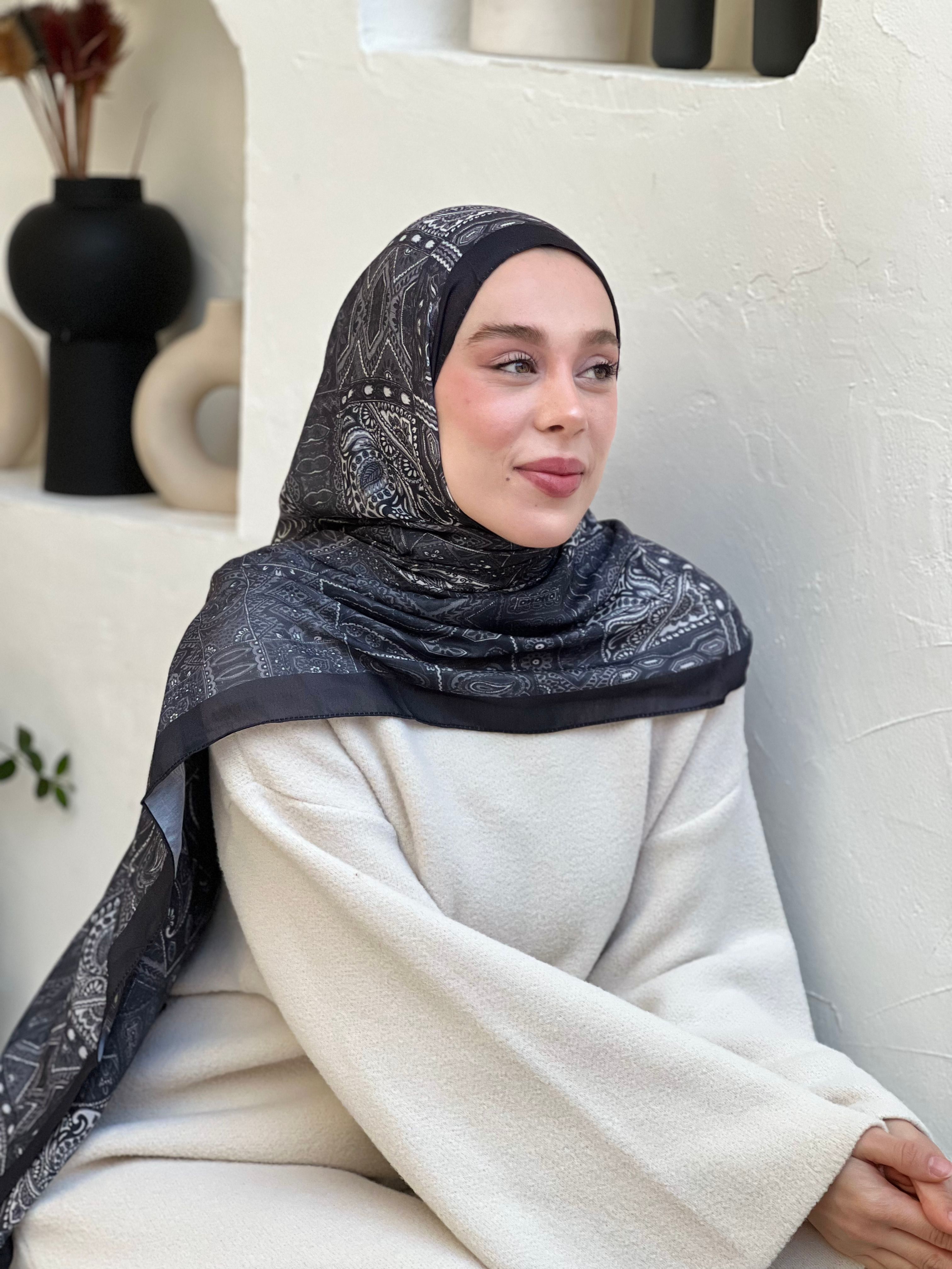 Siena Pattern Cotton Shawl - Black-Grey