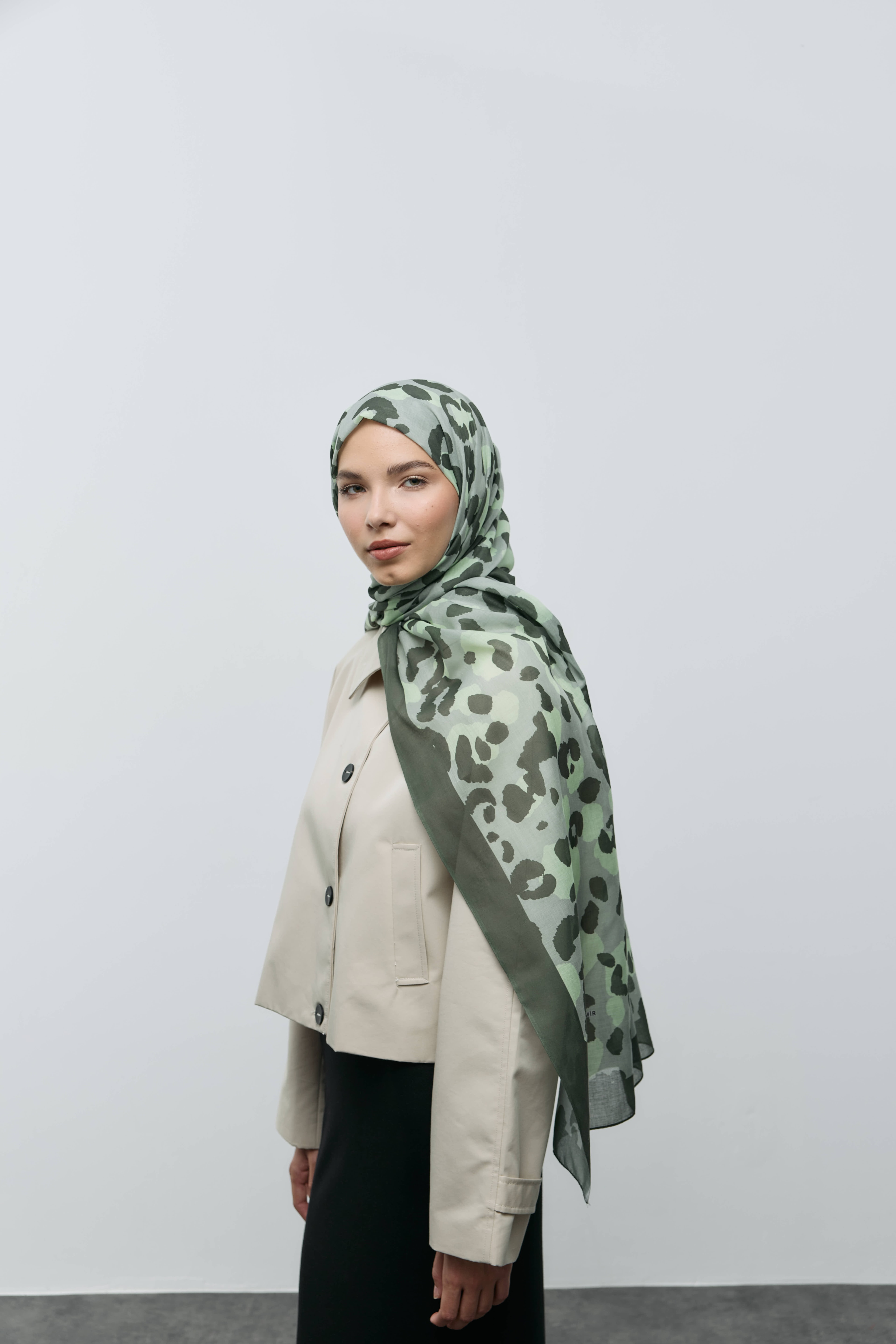 Leopar Desen Aya Şal - Haki