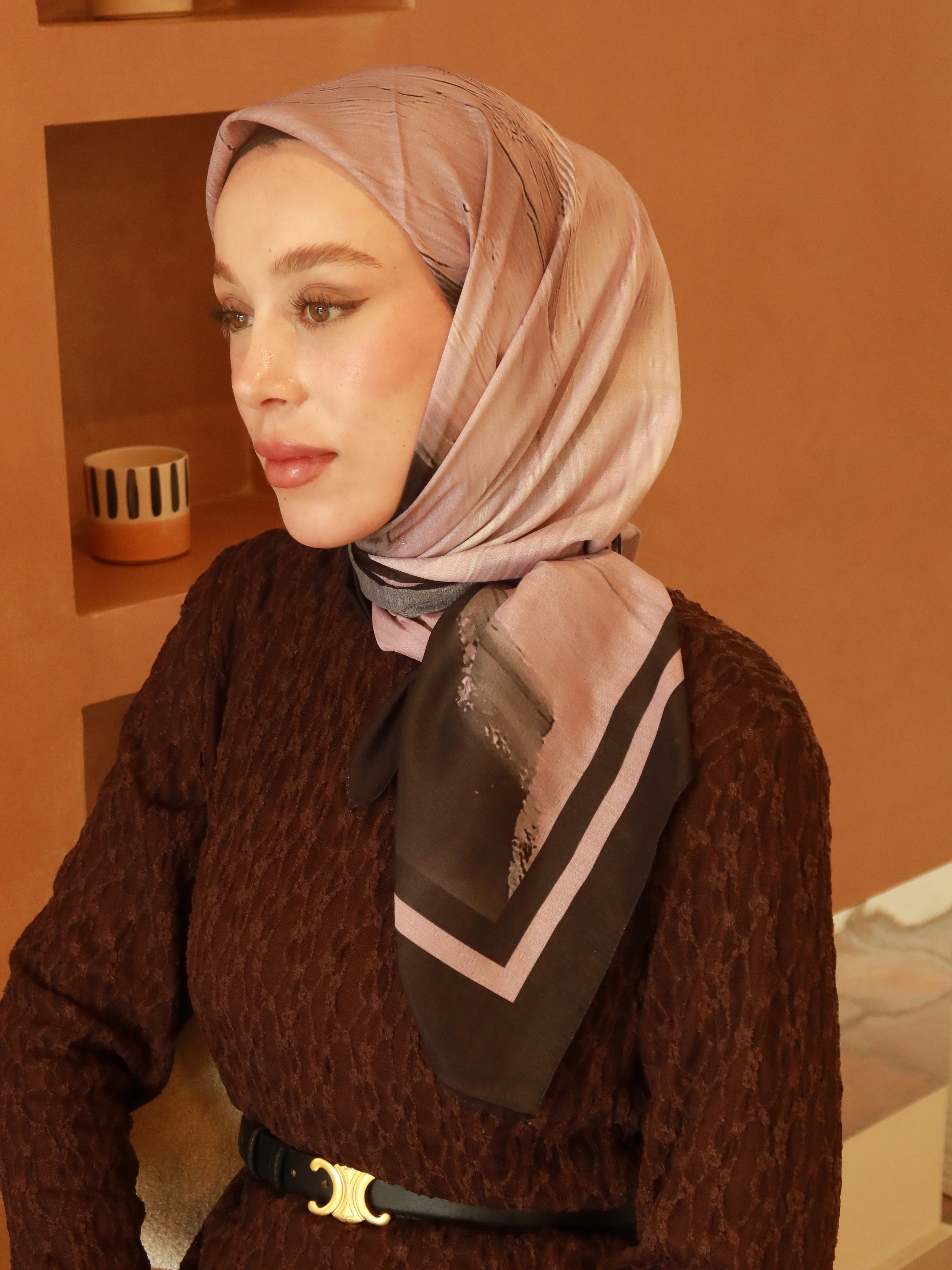 Nerith Desen Lina Eşarp - Siyah-Pudra