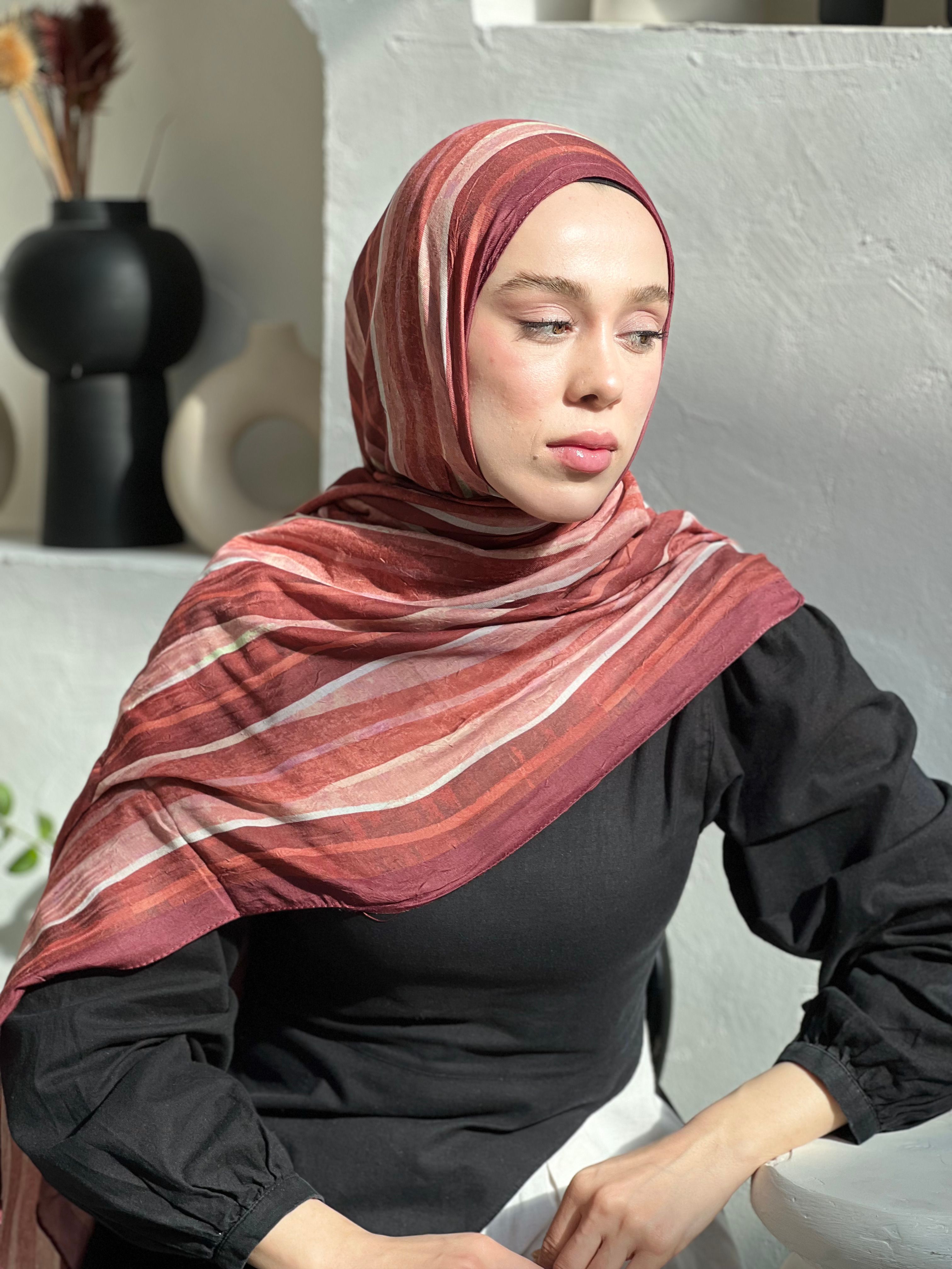 Stripe Pattern Bamboo Shawl - Rubin