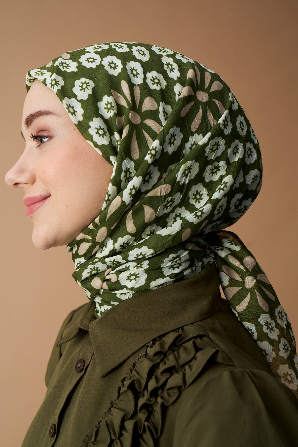 Vintage Papatya Desen Bambu Eşarp
